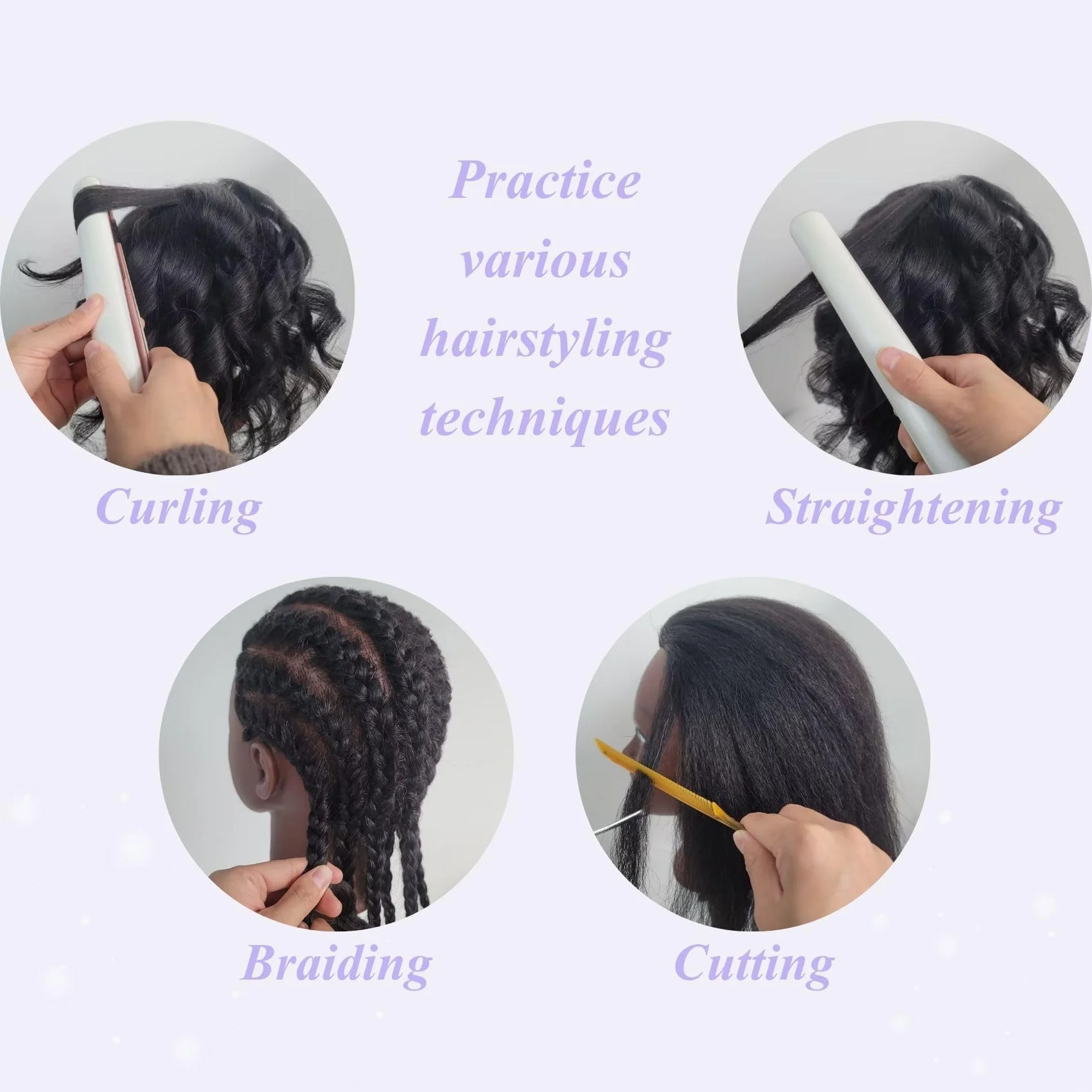 16" Black Mannequin Head for Braiding Practice, Mannequin Head with 100% Real Hair Cosmetology Training Doll Head for Hair Styling Kids - Image 3