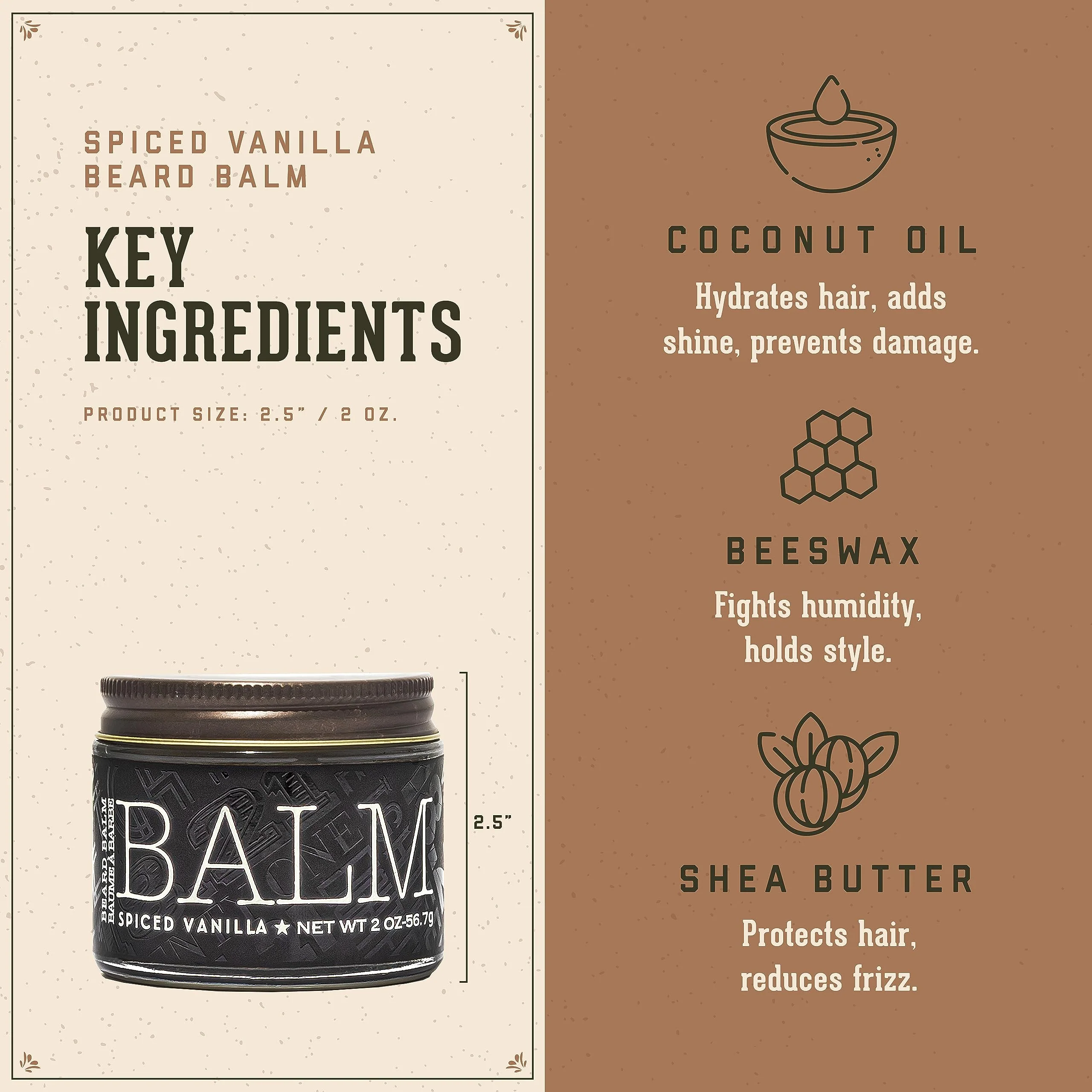 18.21 Man Made Beard Balm for Men, Spiced Vanilla, 2 fl. oz - Premium Grooming Cream with Low Shine for Conditioning and Shaping Beards, Mustaches - Scented Facial Hair Balms, Long-Lasting Moisture - Image 3