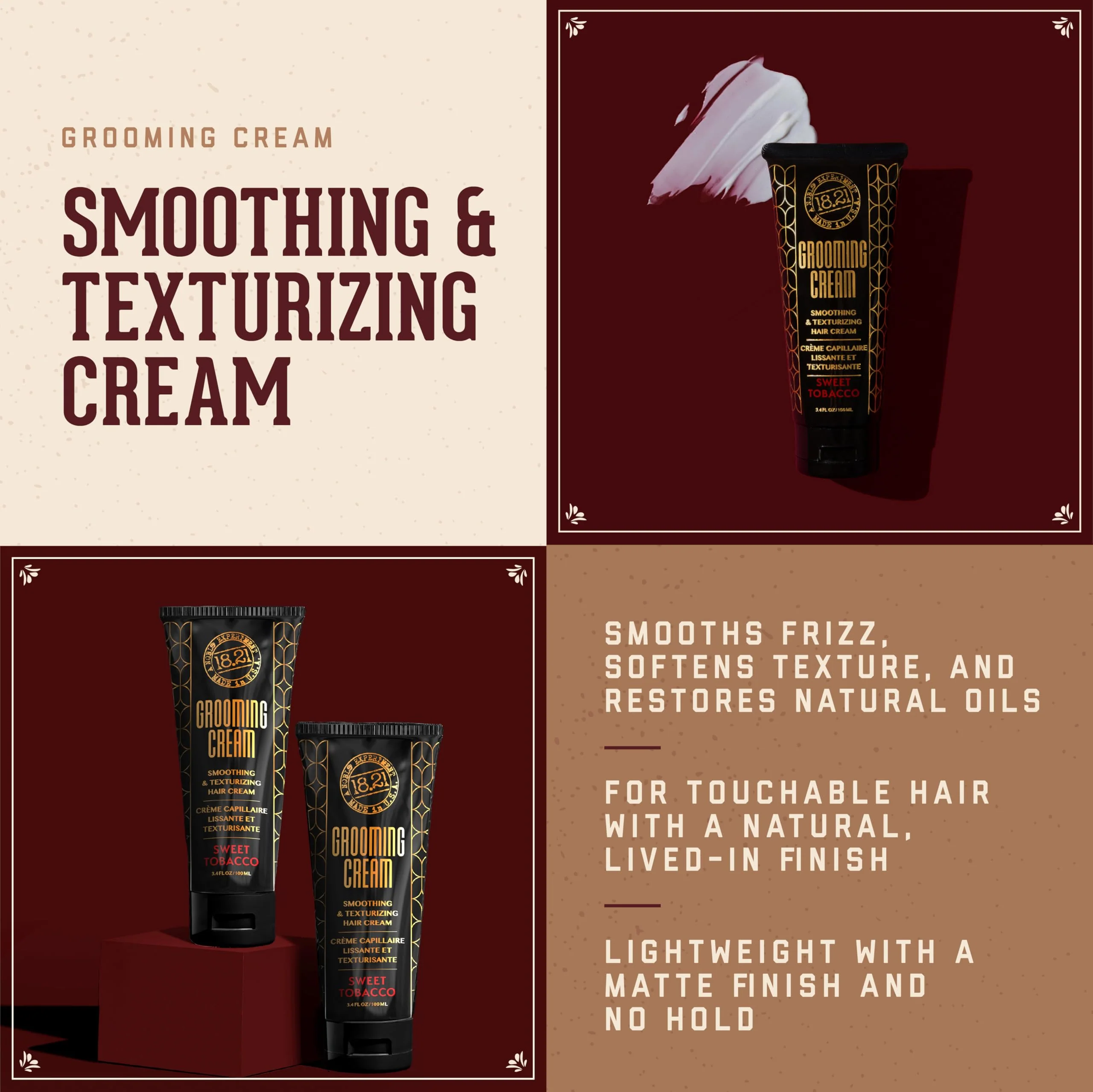 18.21 Man Made - Grooming Hair Smoothing & Texturizing Cream for Men – Frizz Control, Lightweight Styling with Soft Hold & Natural Finish - 3.4 oz - Image 2