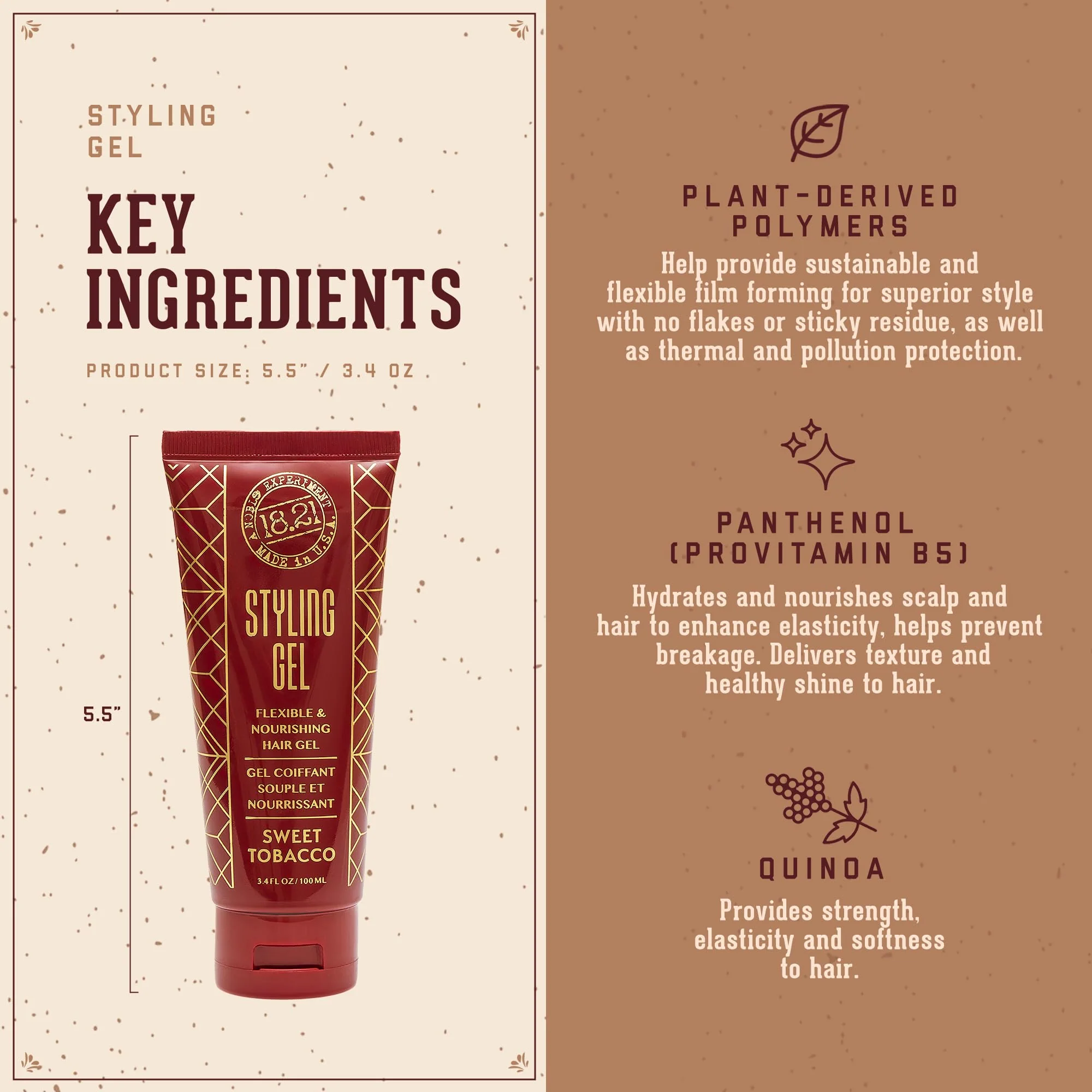 18.21 Man Made Hair Styling Gel for Men, Weightless All-Day Flexible Hold, 3oz. Original Sweet Tobacco Scent - Image 3