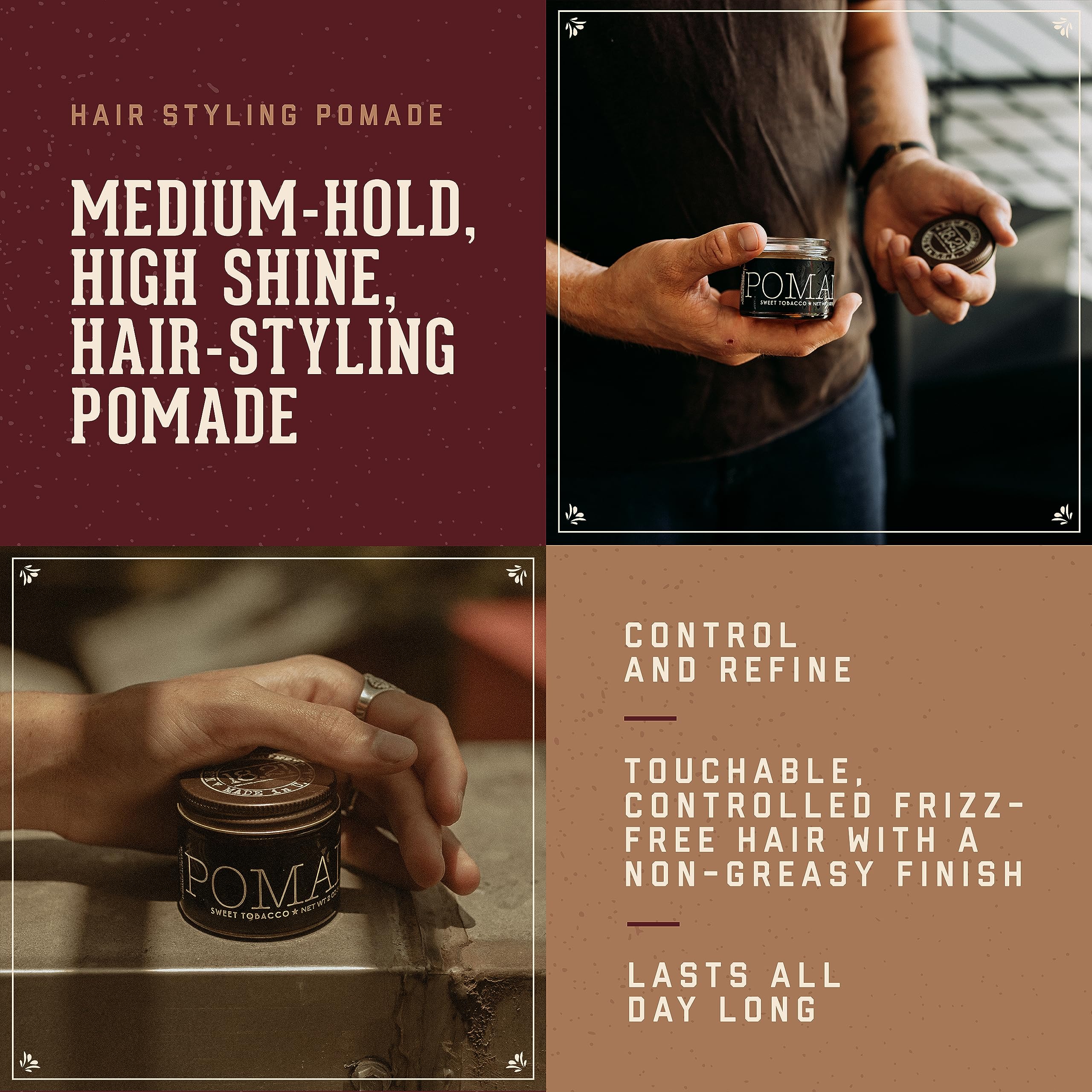18.21 Man Made Hair Styling Product, 2oz. Original Sweet Tobacco Scent in Pomade with High Shine Finish - Image 2