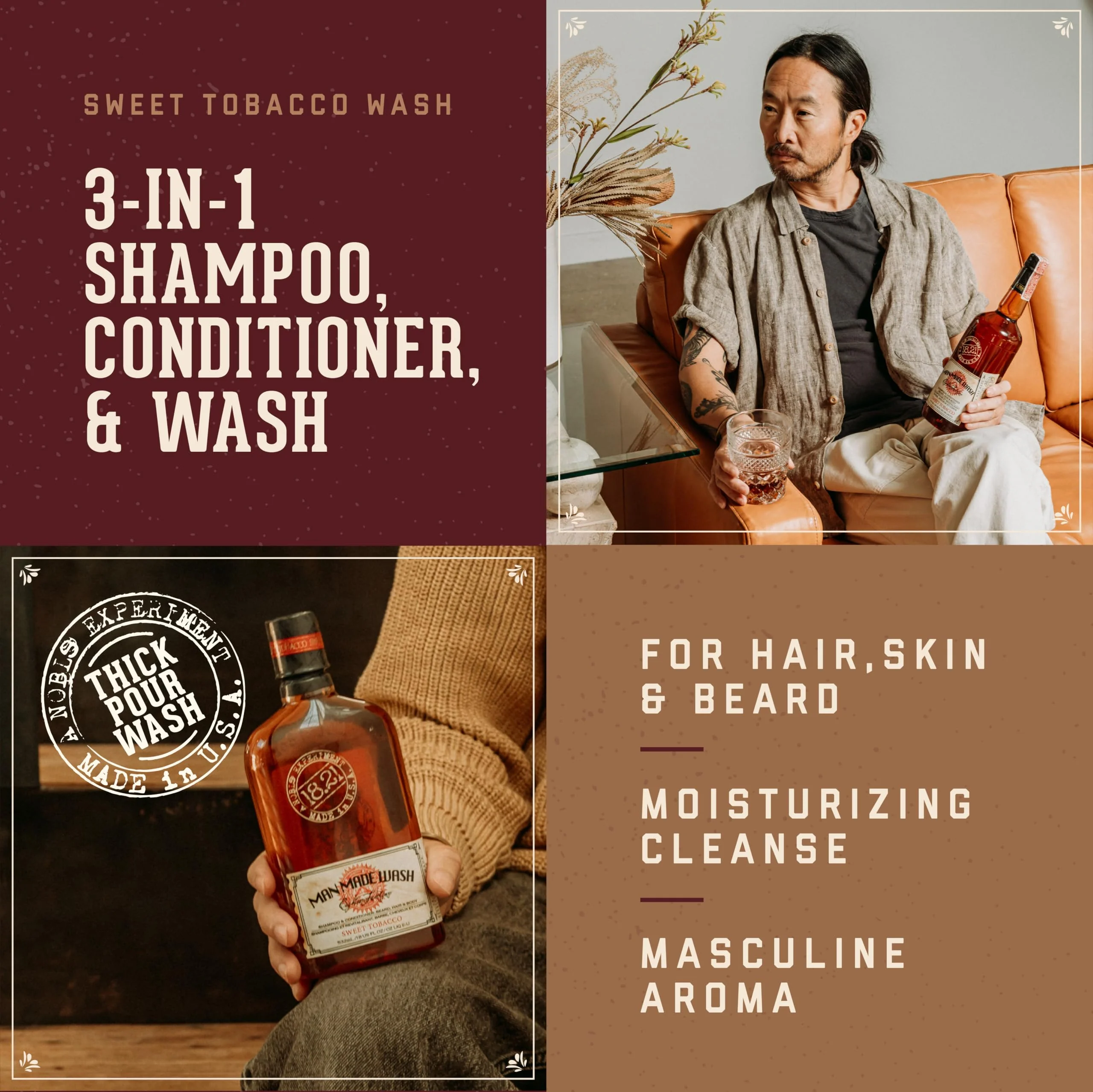 18.21 Man Made Man Made Wash - Sweet Tobacco Men 32 oz - Image 3
