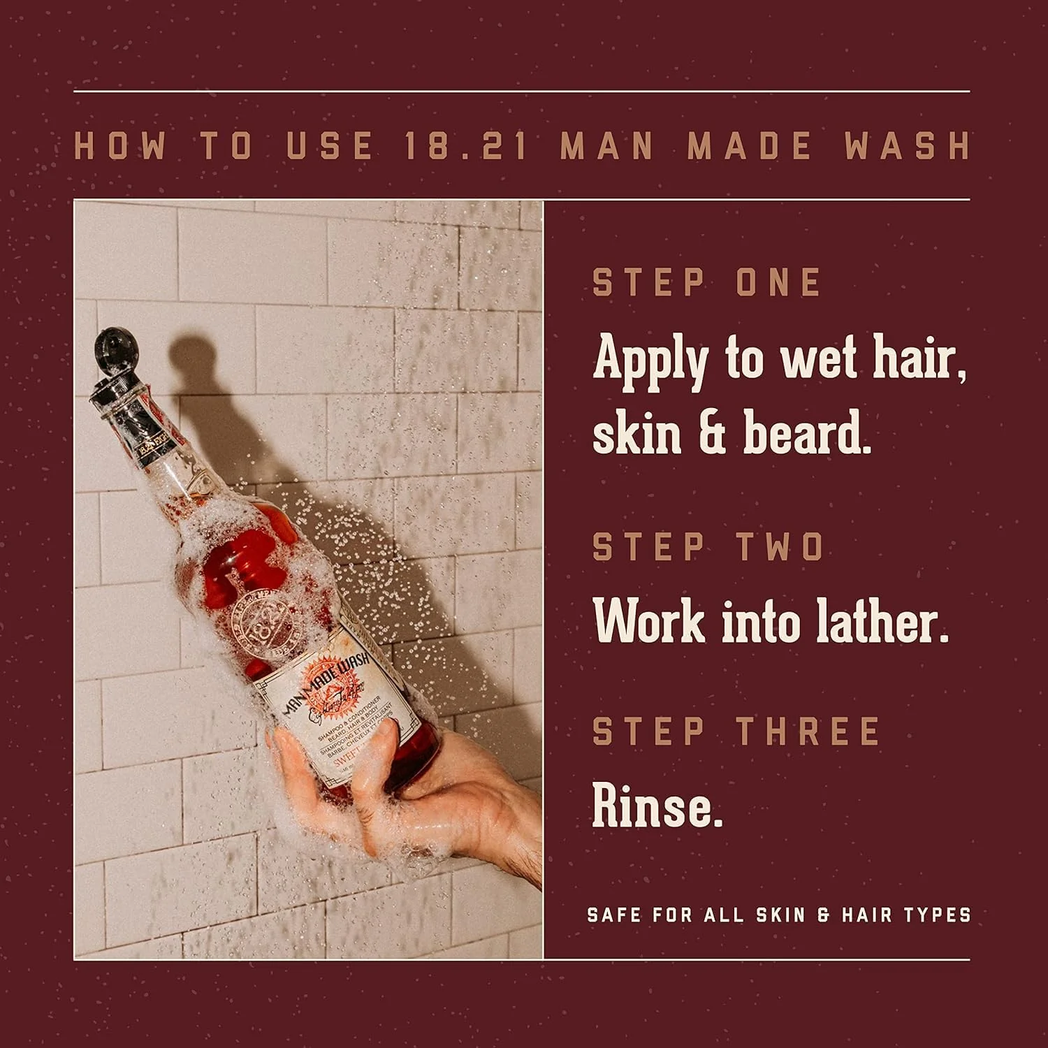 18.21 Man Made Man Sweet Tobacco & Noble Oud 3-in-1, 18 Oz Wash 2-Set Bundle, All Hair & Skin Types for Men, Strengthens and Moisturizes in a Manly Aroma - Image 4