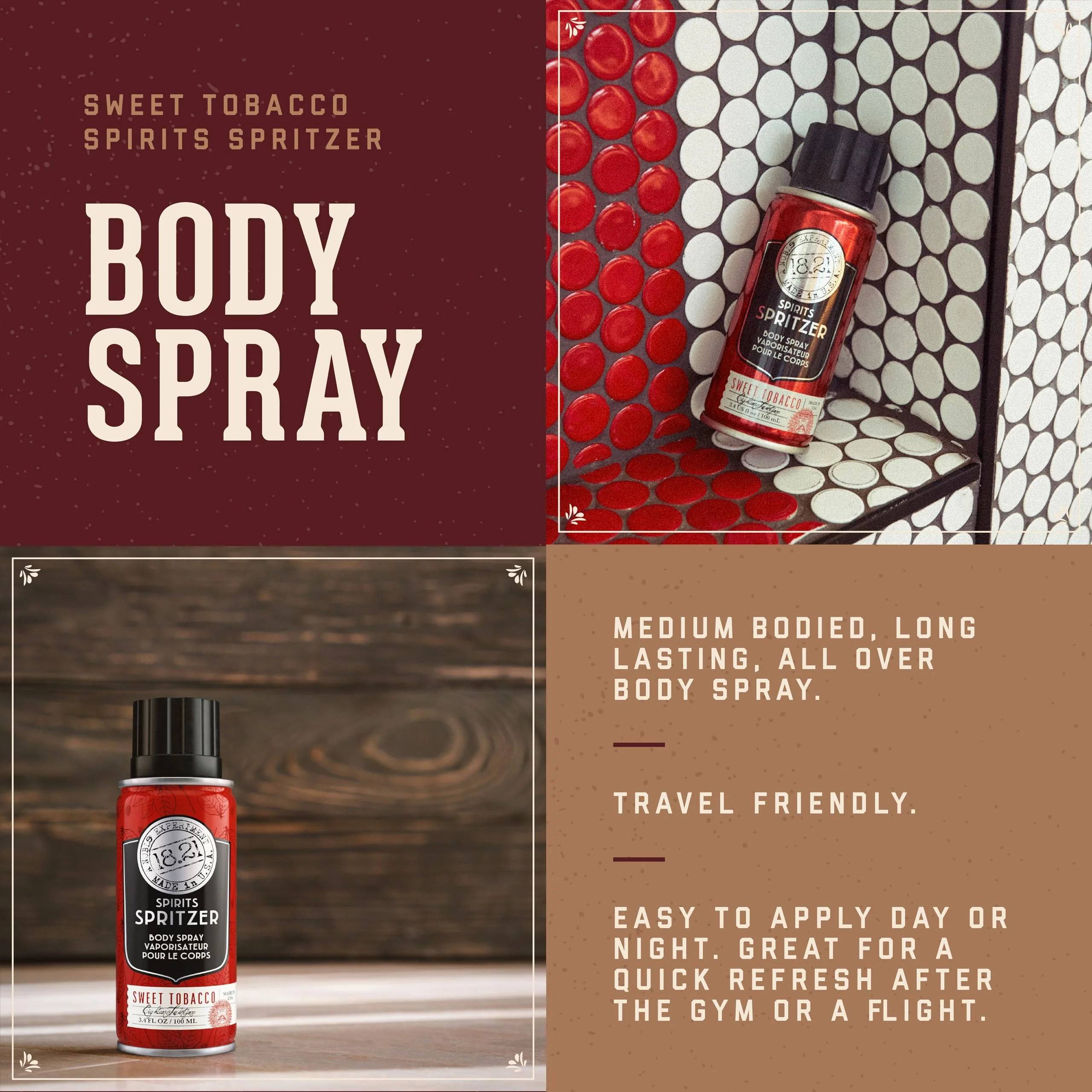 18.21 Man Made Men’s Spirits Spritzer Sweet Tobacco Fragrance, 3.4 oz. - Luxurious Long-Lasting All Over Body Spray with Masculine Aromatics - Premium Men Care Products - Gifts for Him - Image 2