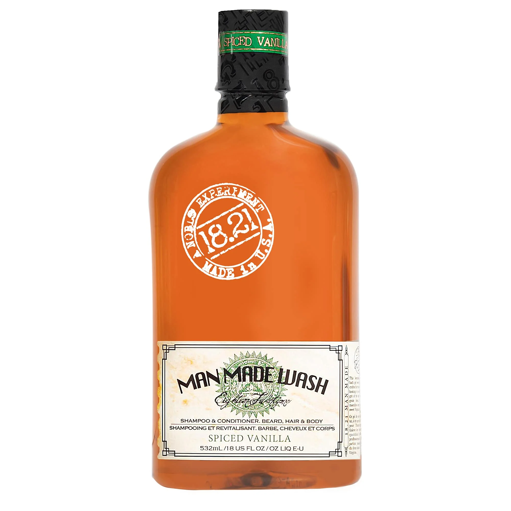 18.21 Man Made Original Spiced Vanilla 3-in-1 Body Wash, Shampoo, & Conditioner for Men, All Hair & Skin Types, Strengthens and Moisturizes in a Manly Aroma, 18oz