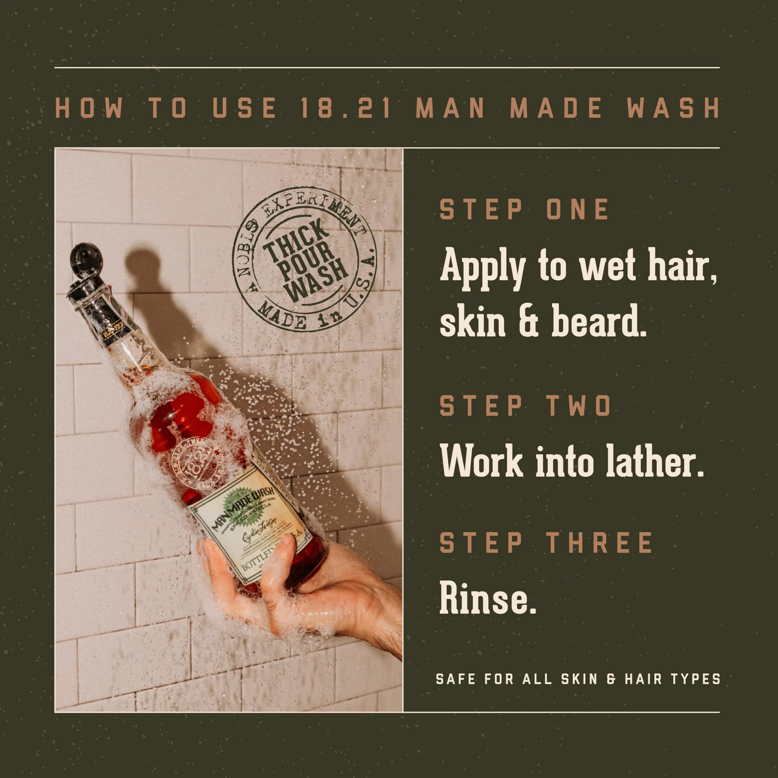 18.21 Man Made Original Spiced Vanilla 3-in-1 Body Wash, Shampoo, & Conditioner for Men, All Hair & Skin Types, Strengthens and Moisturizes in a Manly Aroma, 32oz - Image 4