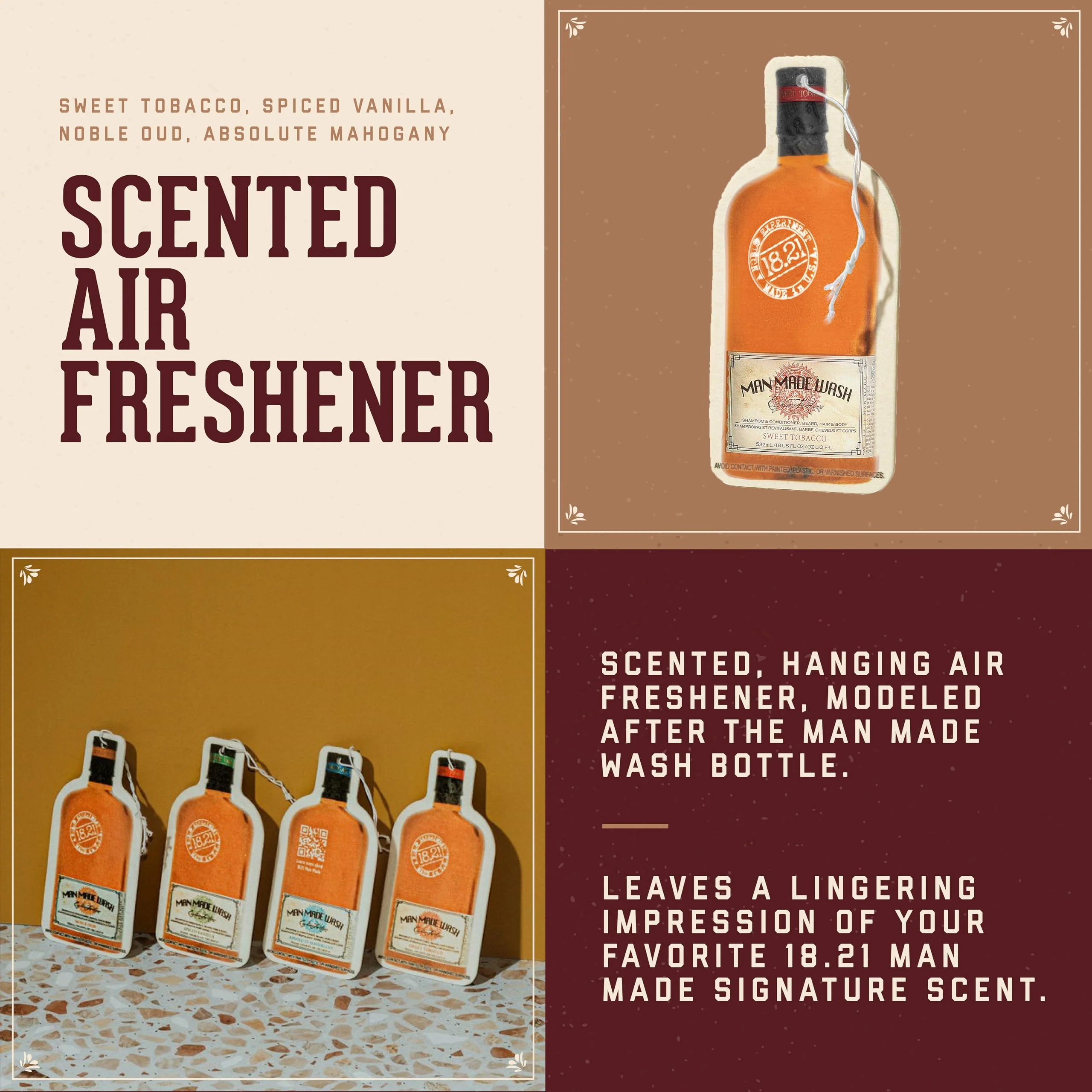 18.21 Man Made Premium Hanging Air Freshener Luxurious Original Four-Scent Variety-Pack, Long Lasting Fragrance for Car, Gym Bag, Travel Luggage or Closet. - Image 2