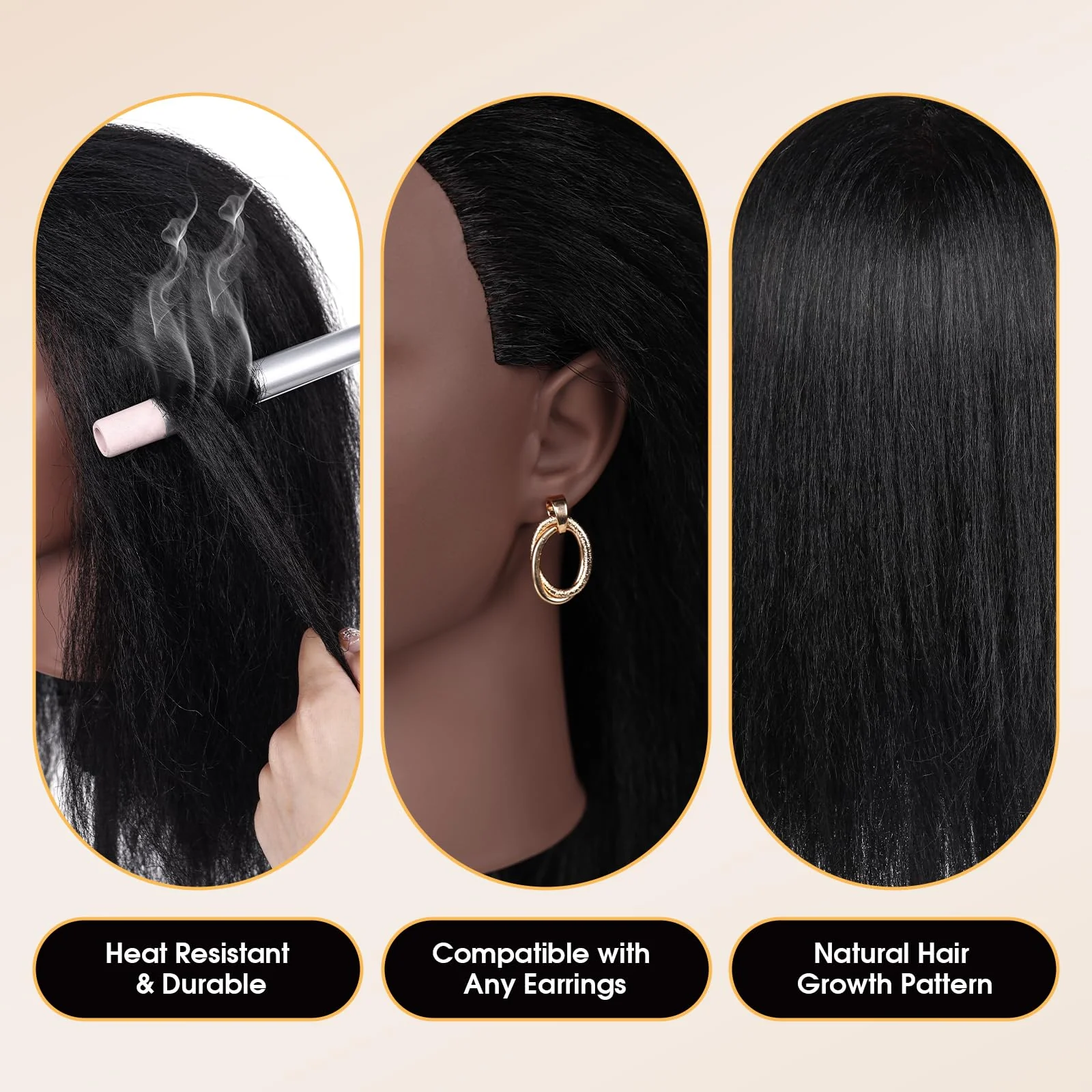 18 Inch 100% Real Human Hair Mannequin Head, Cosmetology Manikin Head Training Doll Head for Hair Styling, Braiding, Curling Practice, with Table Clamp Holder & Complete Styling Tools Kit(Black) - Image 5