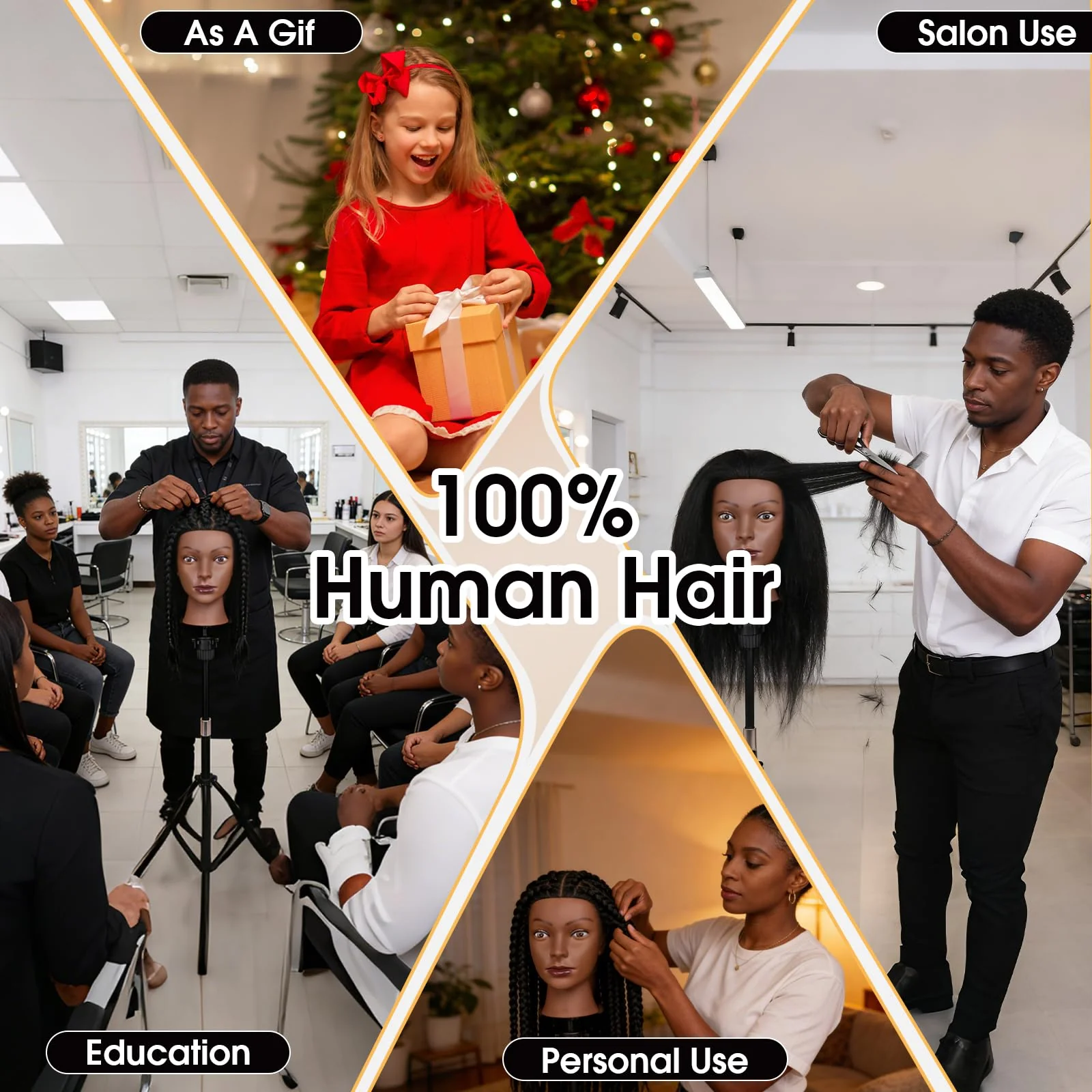 18 Inch 100% Real Human Hair Mannequin Head, Cosmetology Manikin Head Training Doll Head for Hair Styling, Braiding, Curling Practice, with Table Clamp Holder & Complete Styling Tools Kit(Black) - Image 7