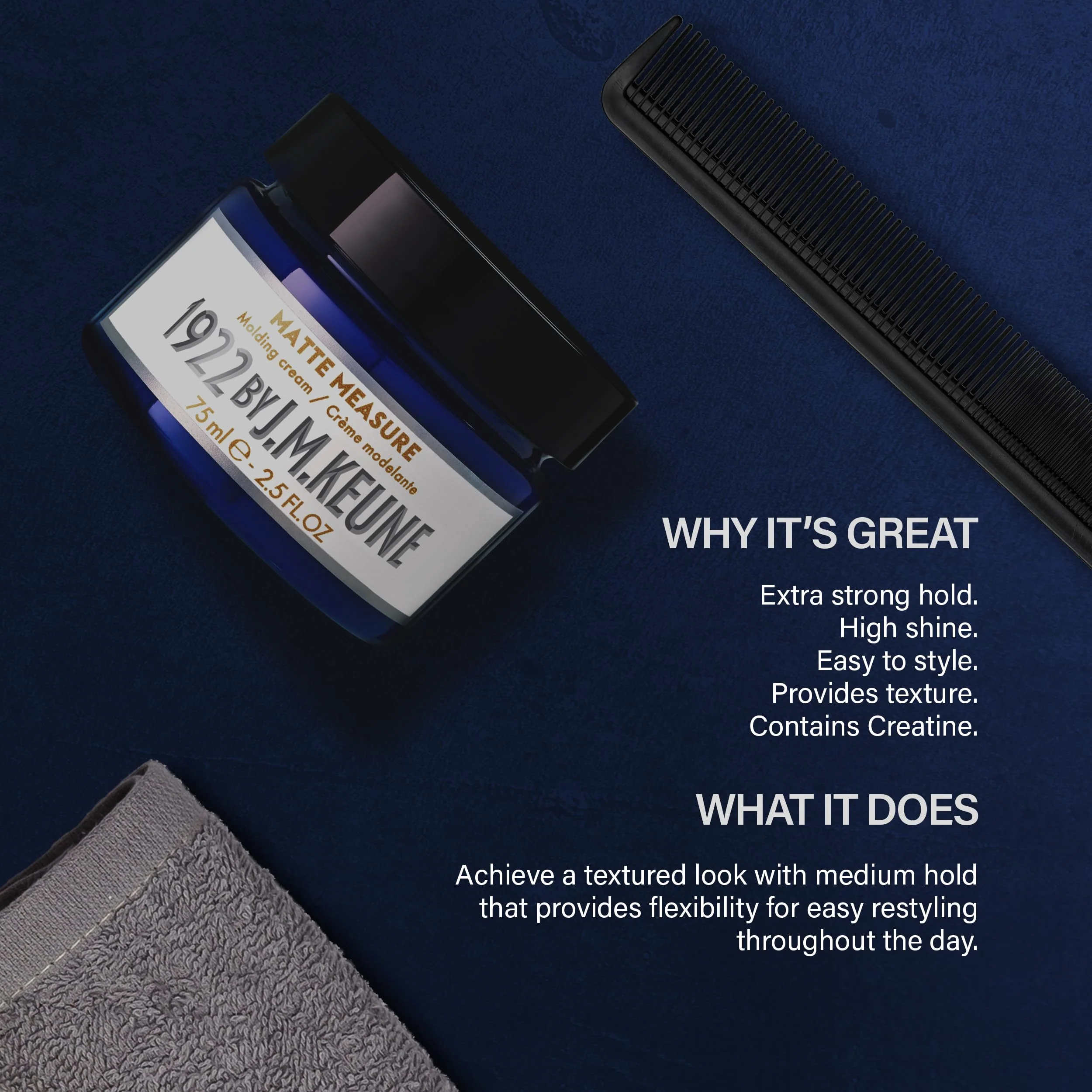 1922 by J.M. Keune Matte Measure, Medium Hold & Matte Finish Molding Cream for Men, 2.5 Fl Oz - Image 4