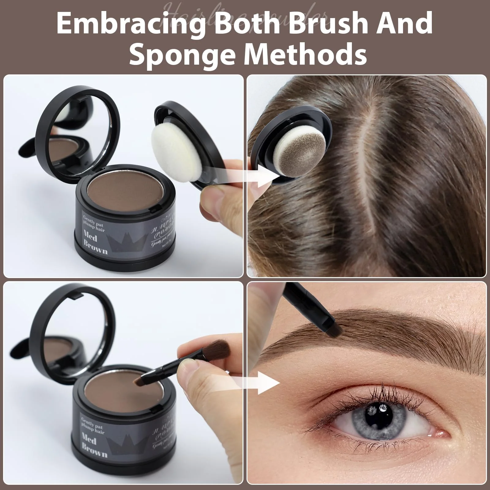 2 Pack Hairline Powder for Women and Men, Used to Root Touch Up Hair Color, Thinning and Gray Hair Coverage and Bald Spots Coverage, Medium Brown - Image 2