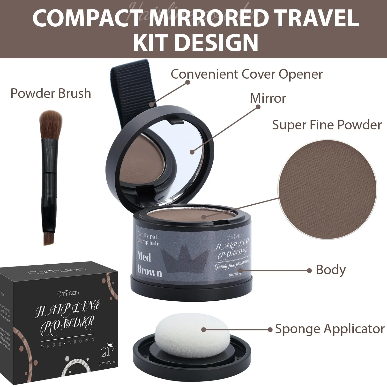 2 Pack Hairline Powder for Women and Men, Used to Root Touch Up Hair Color, Thinning and Gray Hair Coverage and Bald Spots Coverage, Medium Brown - Image 4