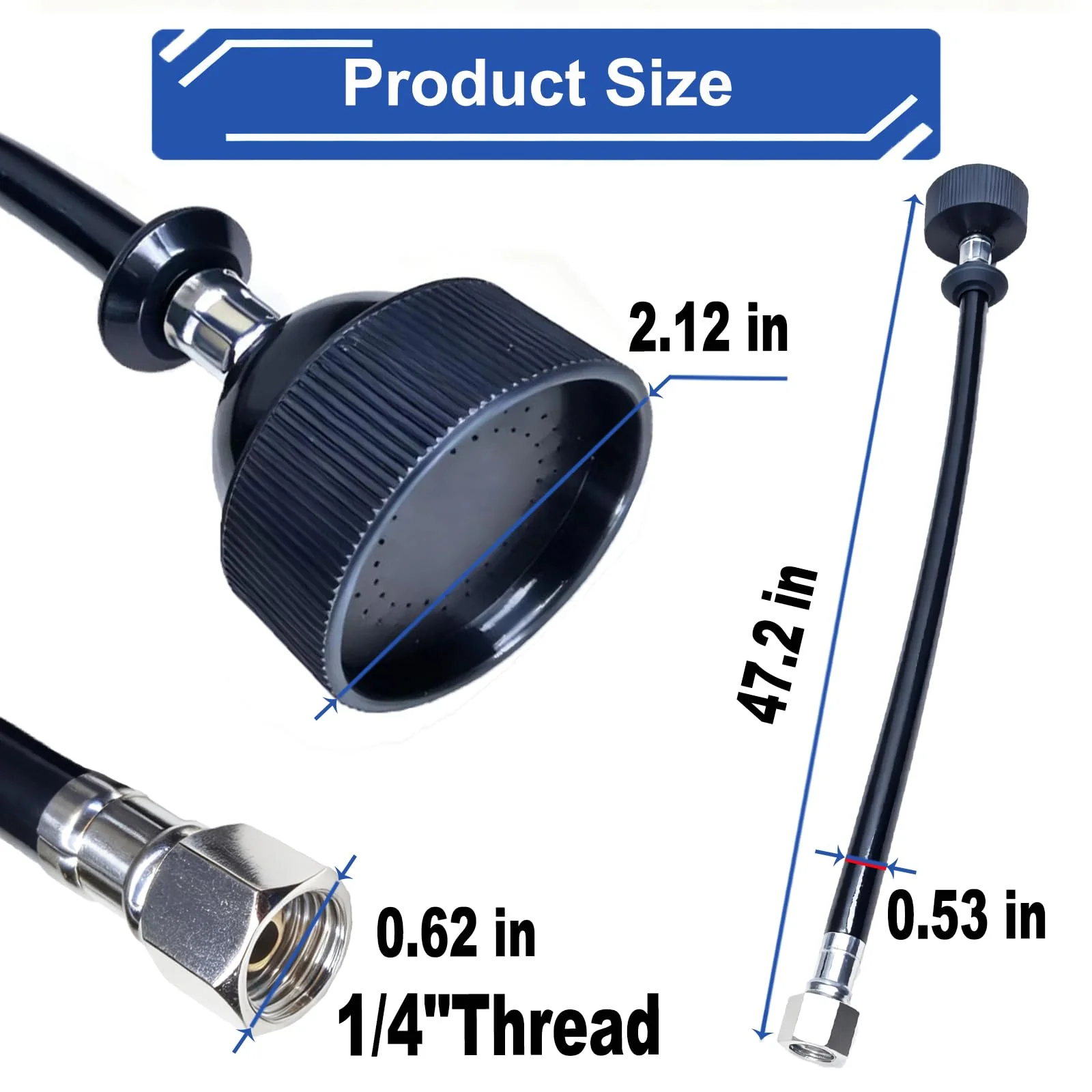 2 Pcs Shampoo Bowl Sprayer Head with Black Rubber Hose Kit 1/4" Thread for Salon Sink Barber Shop Spa Basin & Most Commercial Shampoo Systems - Image 3