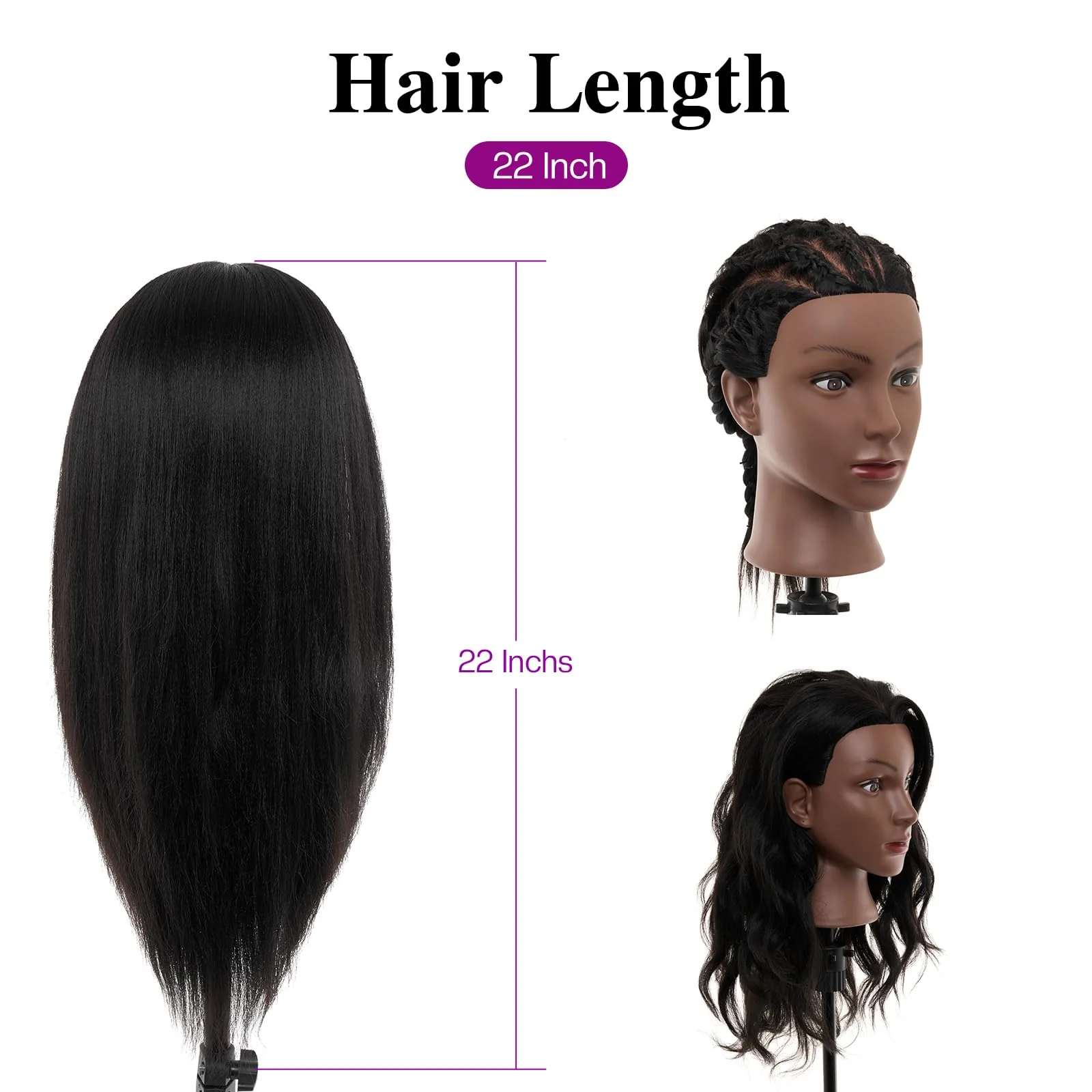 20-22" Mannequin Head,100% Real Human Hair Mannequin Head, Braiding Cosmetology Manikin Doll Head for Hair Styling Training with Table Clamp,Braiding Set(Light brown) Hair Extensions - Image 2