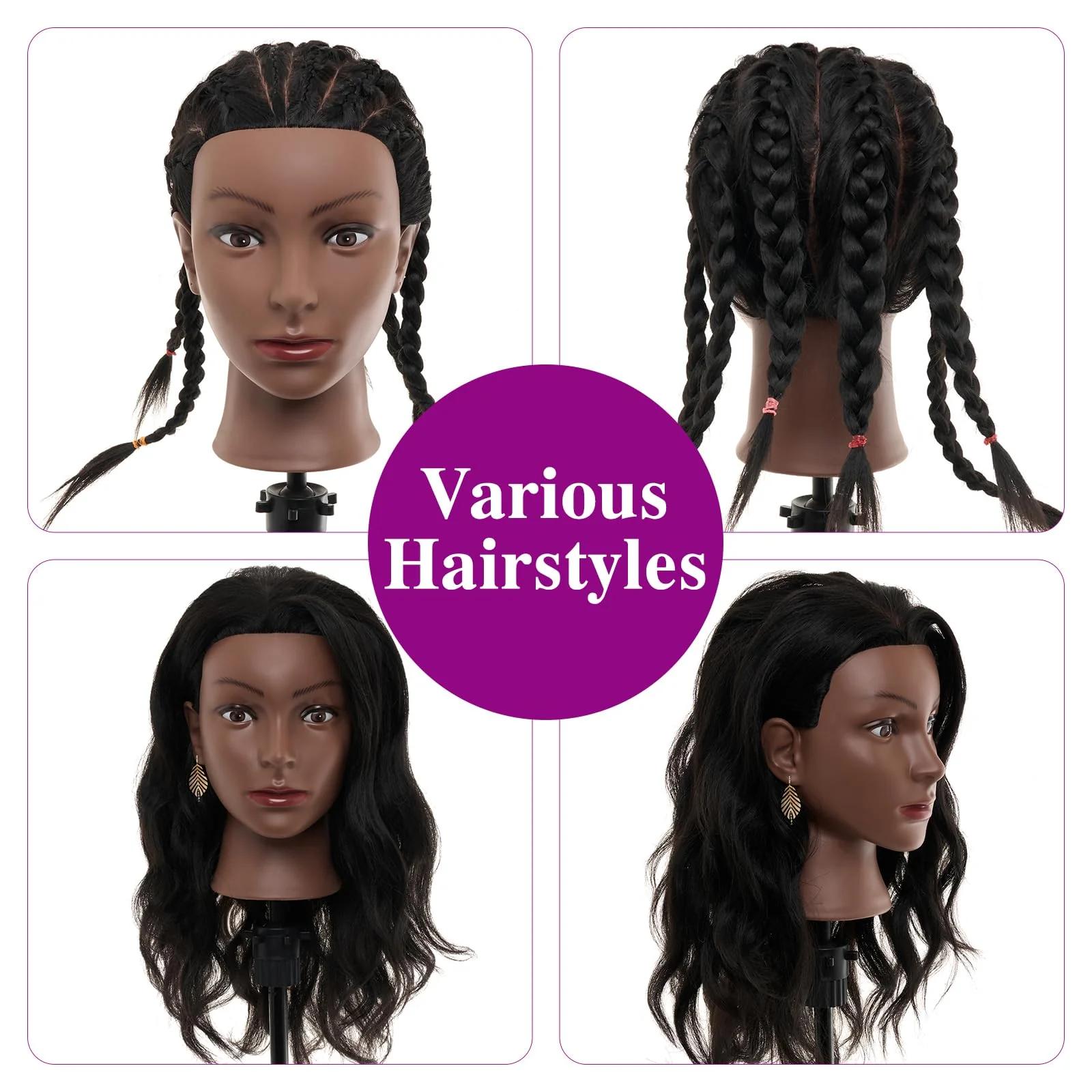 20-22" Mannequin Head,100% Real Human Hair Mannequin Head, Braiding Cosmetology Manikin Doll Head for Hair Styling Training with Table Clamp,Braiding Set(Light brown) Hair Extensions - Image 5