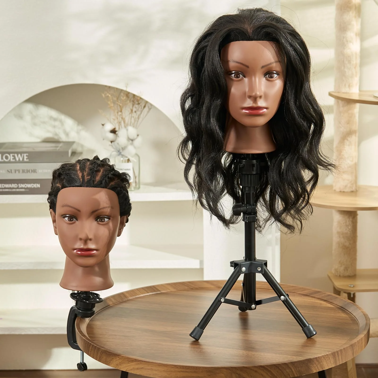 20-22" Mannequin Head,100% Real Human Hair Mannequin Head, Braiding Cosmetology Manikin Doll Head for Hair Styling Training with Table Clamp,Braiding Set(Light brown) Hair Extensions - Image 8