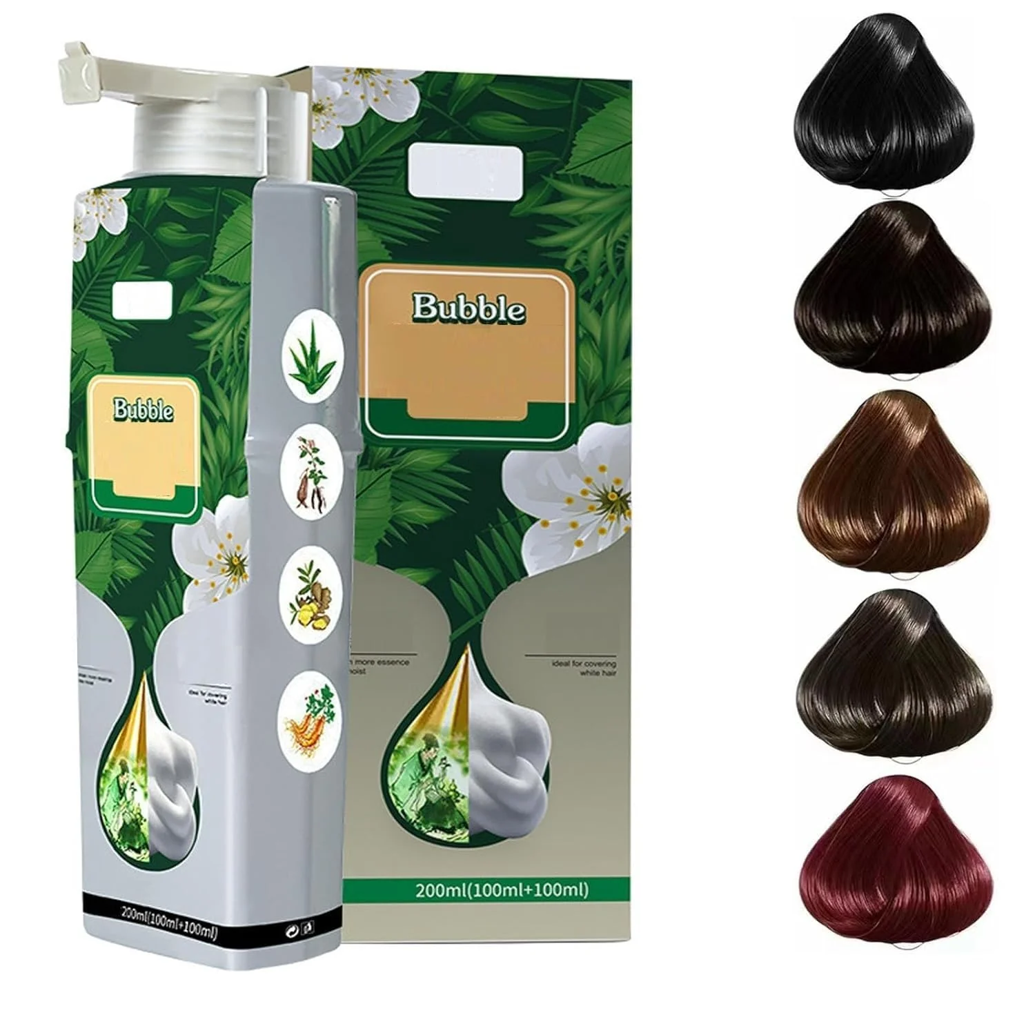 200 ML Natural Plant Bubble Hair Dye, for Grey Hair Color Dye Shampoo.