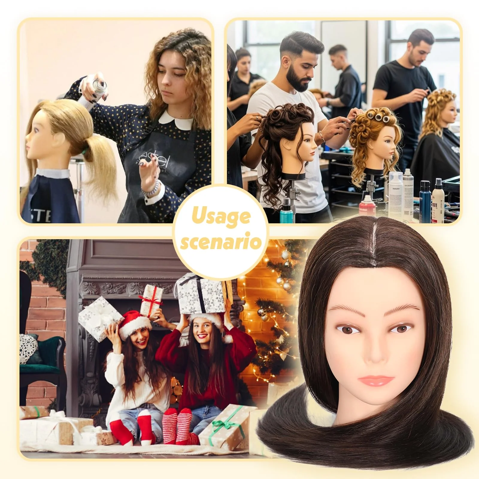 22" MQHIHI Mannequin Head Human Hair Cosmetology Manikin Doll Head with 80% Real Hair for Hairdresser Practice Cutting Braiding Hair Styling with Clamp Holder and Tools (Dark Brown) - Image 4