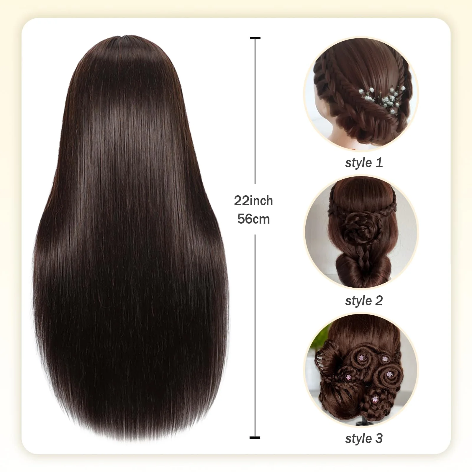 22" MQHIHI Mannequin Head Human Hair Cosmetology Manikin Doll Head with 80% Real Hair for Hairdresser Practice Cutting Braiding Hair Styling with Clamp Holder and Tools (Dark Brown) - Image 5