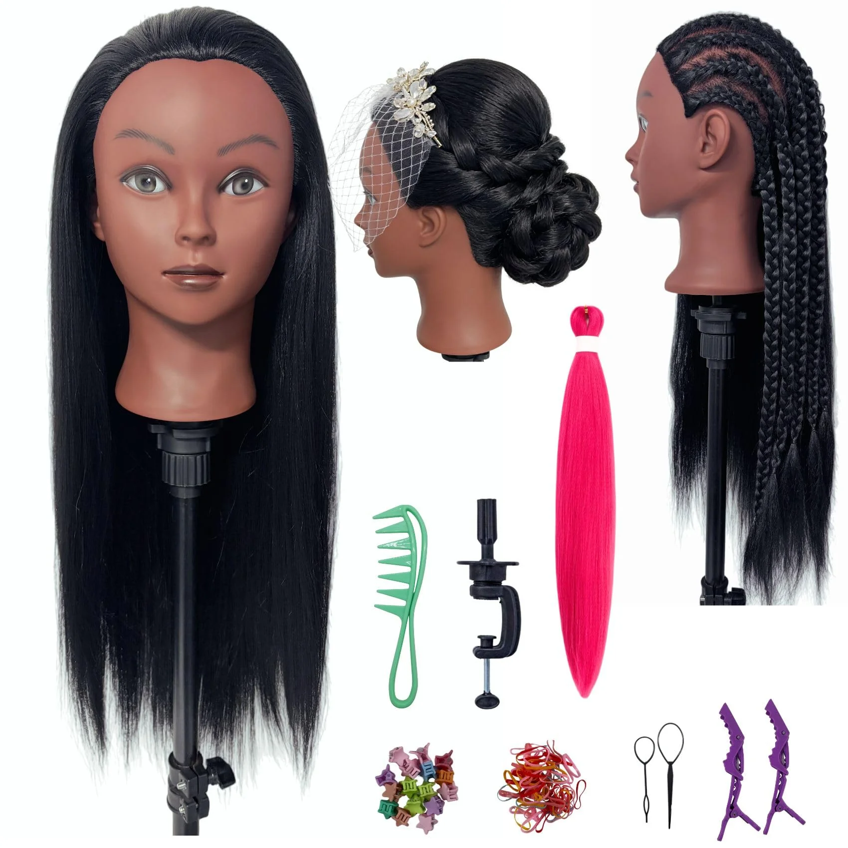 26-28“ Hair Mannequin Head for Beginners Braiding Hair Styling Practice, Manikin Updo's Training Doll Head for kids with Stand - Image 7