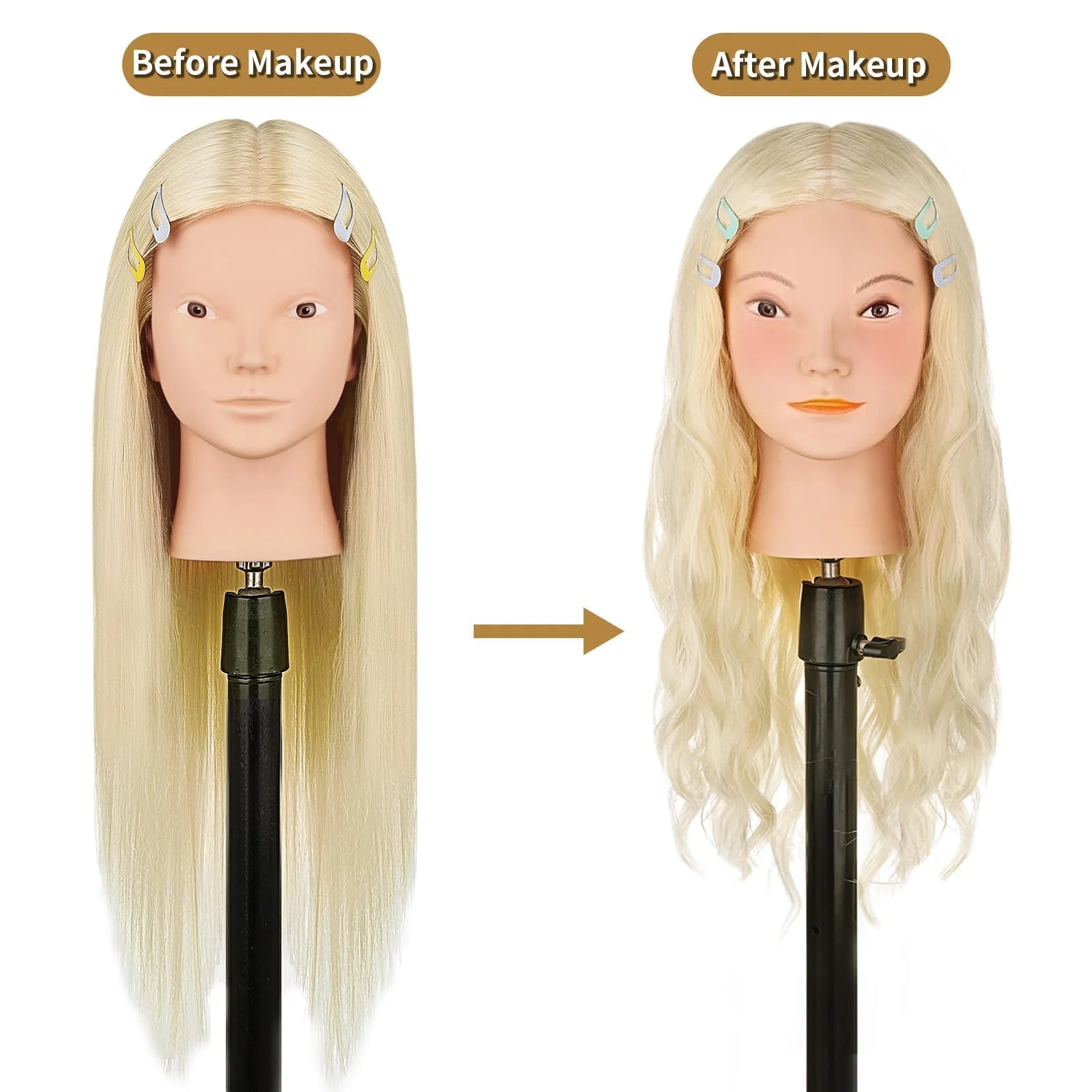 26"-28" Mannequin Head with 80% Real Hair– Cosmetology Training Doll Head for Hair Styling, Braiding & Makeup Practice – No Makeup - Image 4