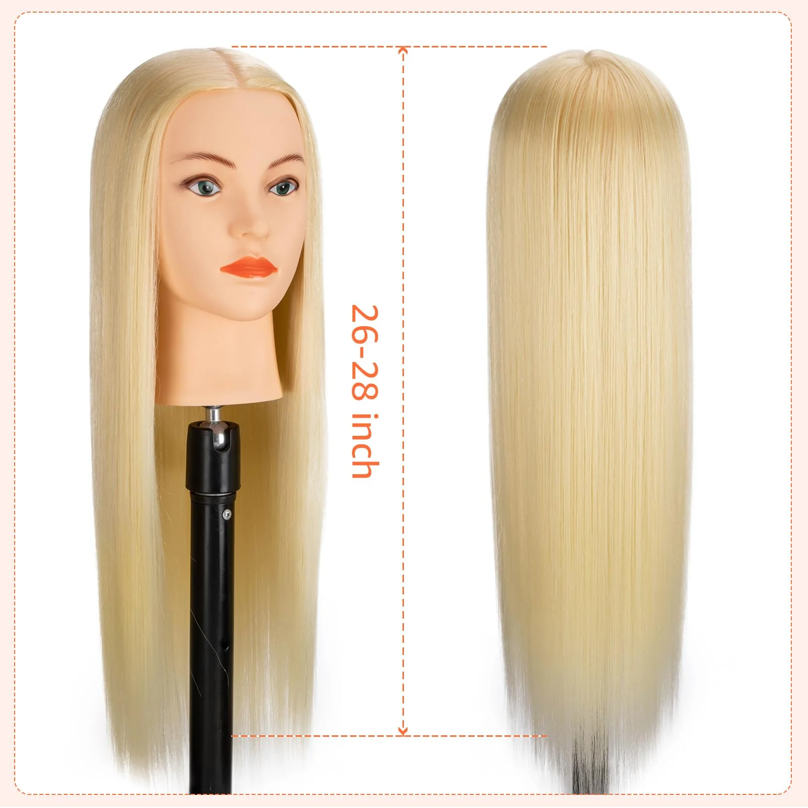 26-28''Mannequin Head 80% Human Hair, Cosmetology Mannequin Head Hairdressers Practice Braiding Doll Head for Hair stly (#613 Blond) - Image 3