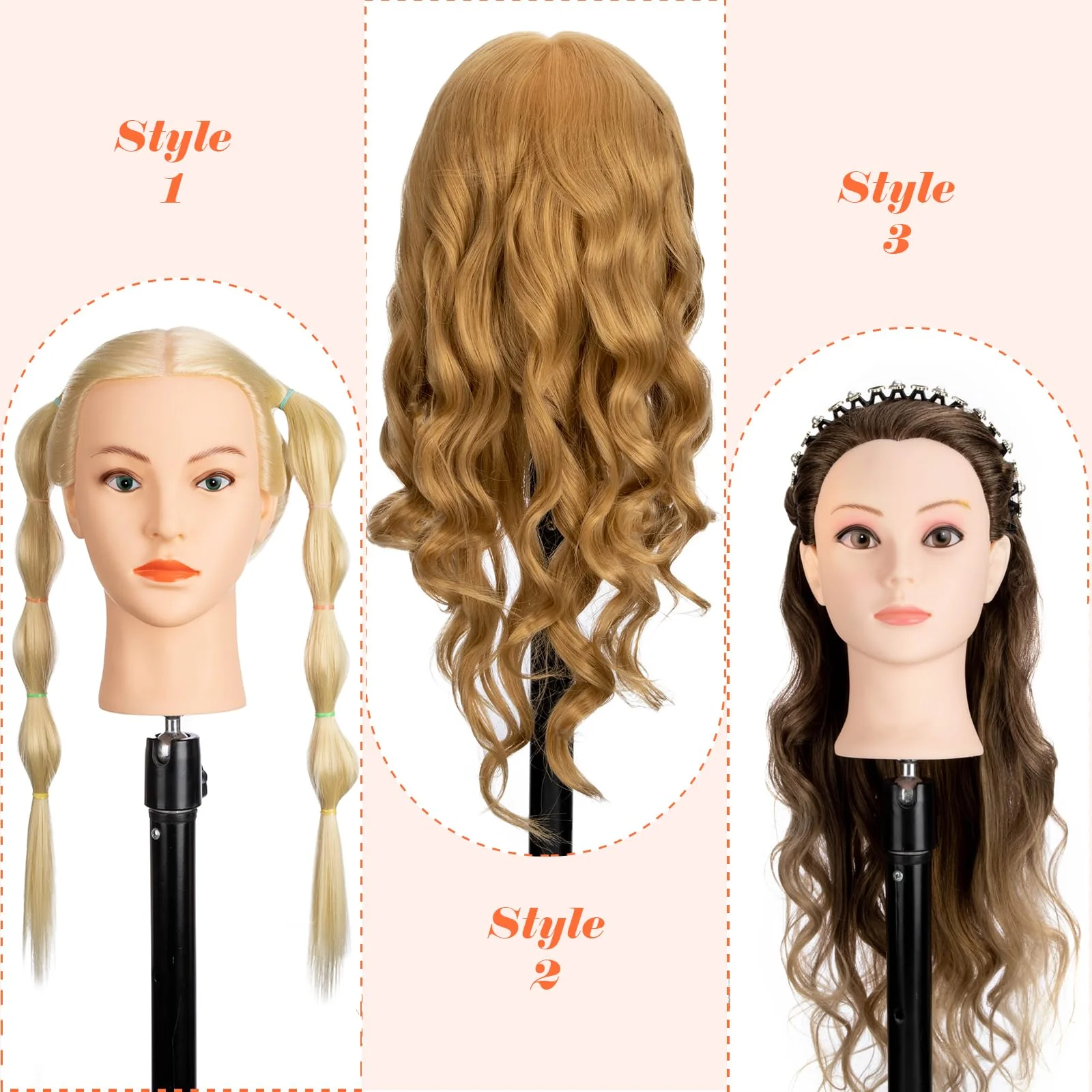 26-28''Mannequin Head 80% Human Hair, Cosmetology Mannequin Head Hairdressers Practice Braiding Doll Head for Hair stly (#613 Blond) - Image 4