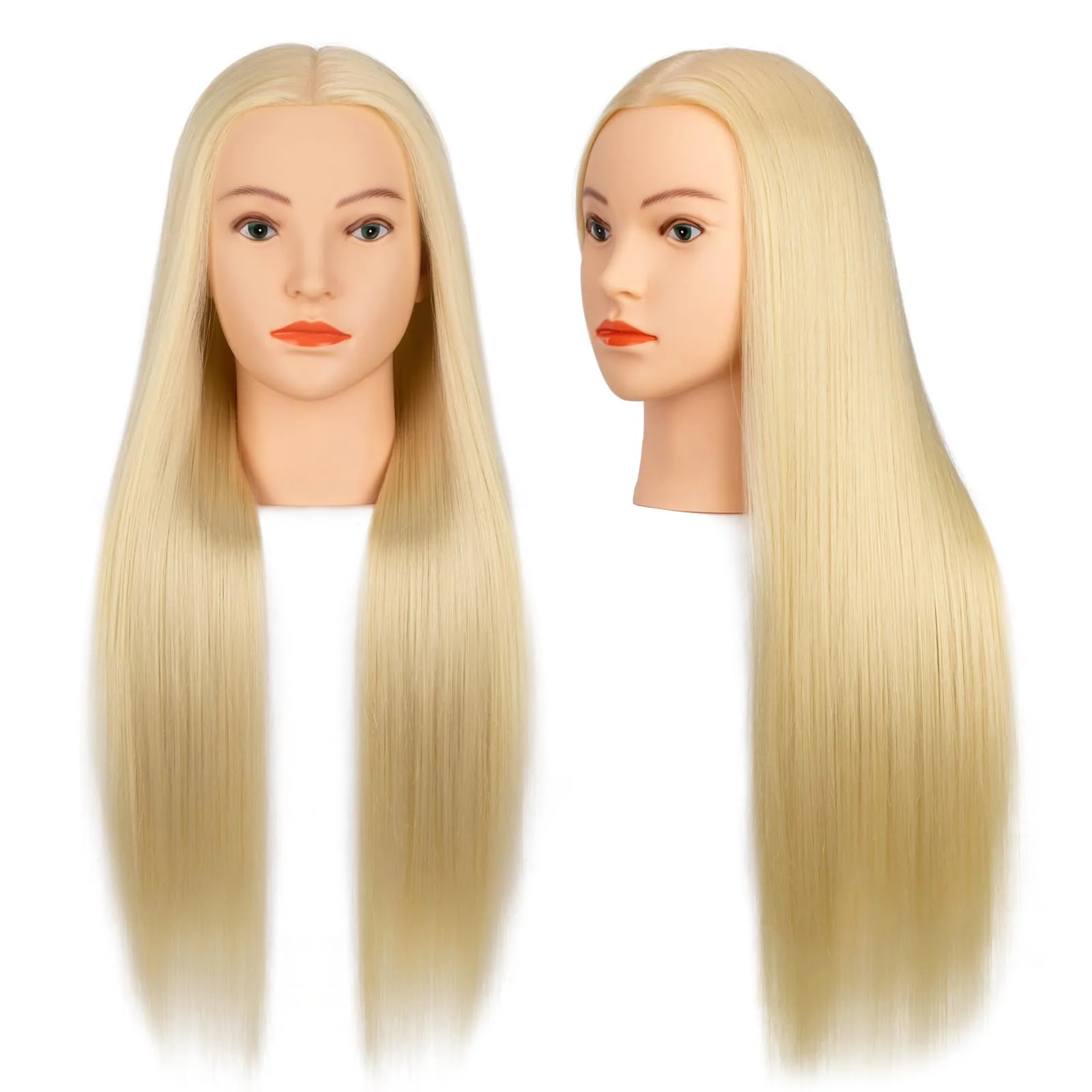 26-28''Mannequin Head 80% Human Hair, Cosmetology Mannequin Head Hairdressers Practice Braiding Doll Head for Hair stly (#613 Blond) - Image 5