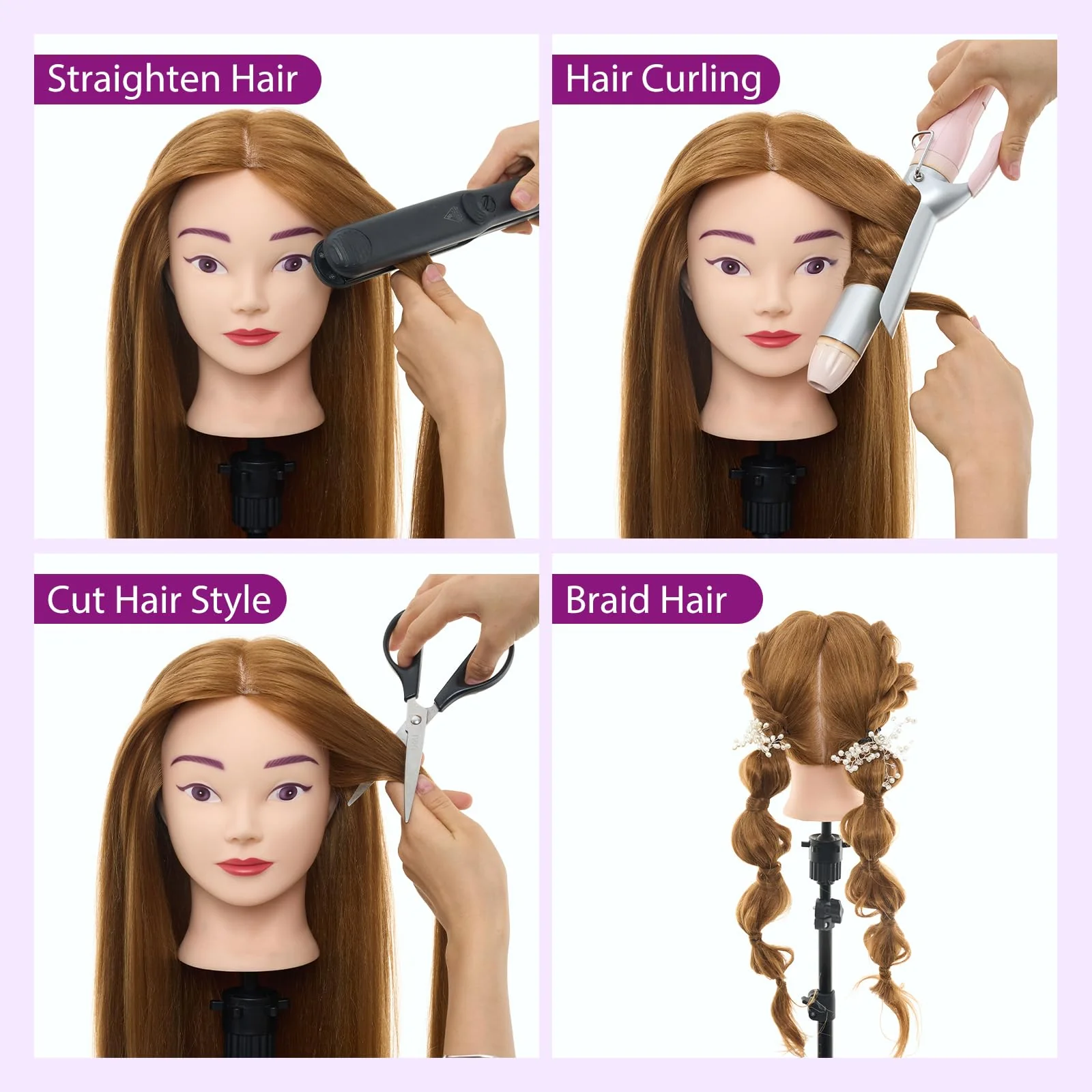 28" Mannequin Head with 80% Human Hair - Cosmetology Manikin Doll Head for Hair Styling, Training Practice Braiding Head with Table Clamp,DIY Hair Styling Set Suitable for Hair Extensions #27 - Image 5