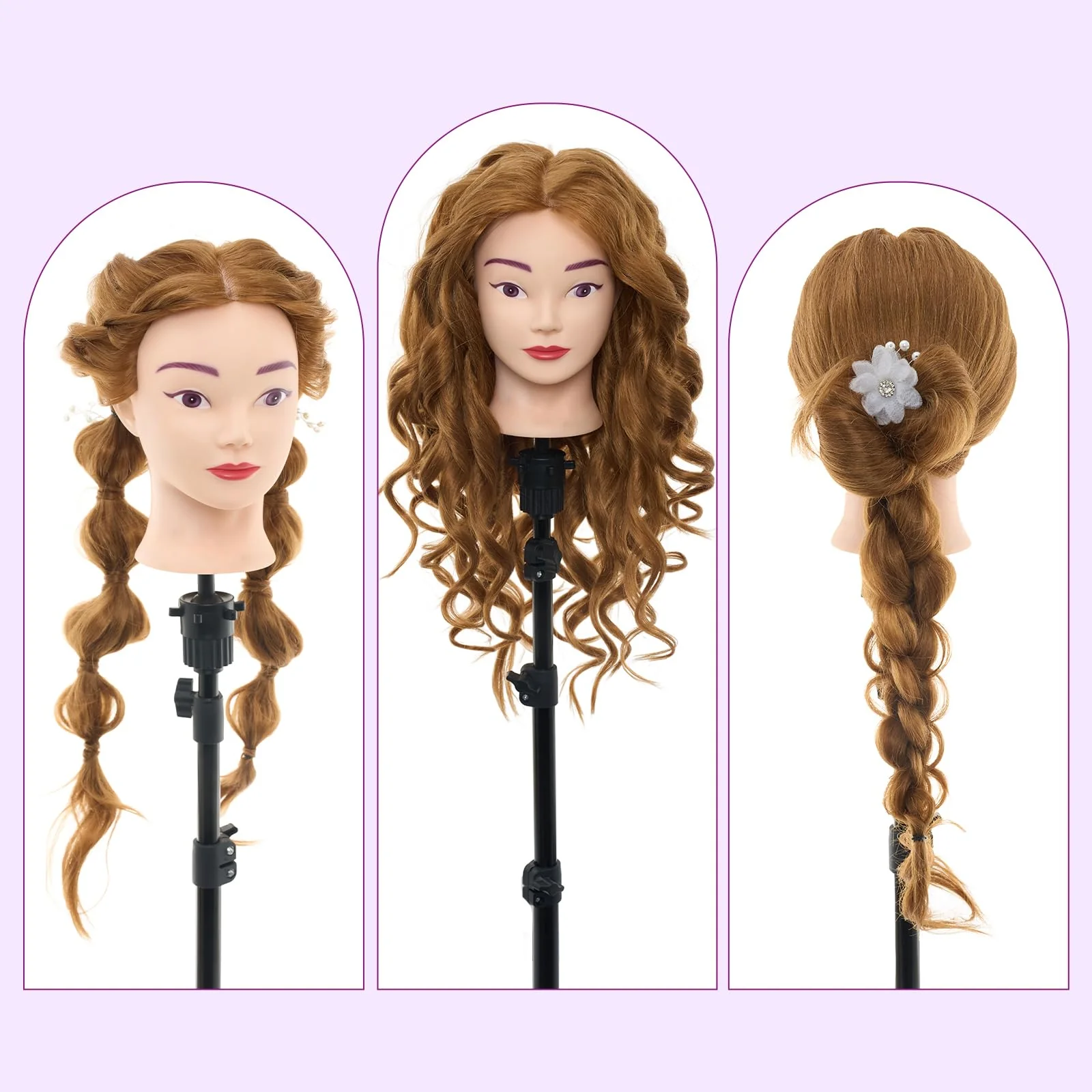 28" Mannequin Head with 80% Human Hair - Cosmetology Manikin Doll Head for Hair Styling, Training Practice Braiding Head with Table Clamp,DIY Hair Styling Set Suitable for Hair Extensions #27 - Image 7