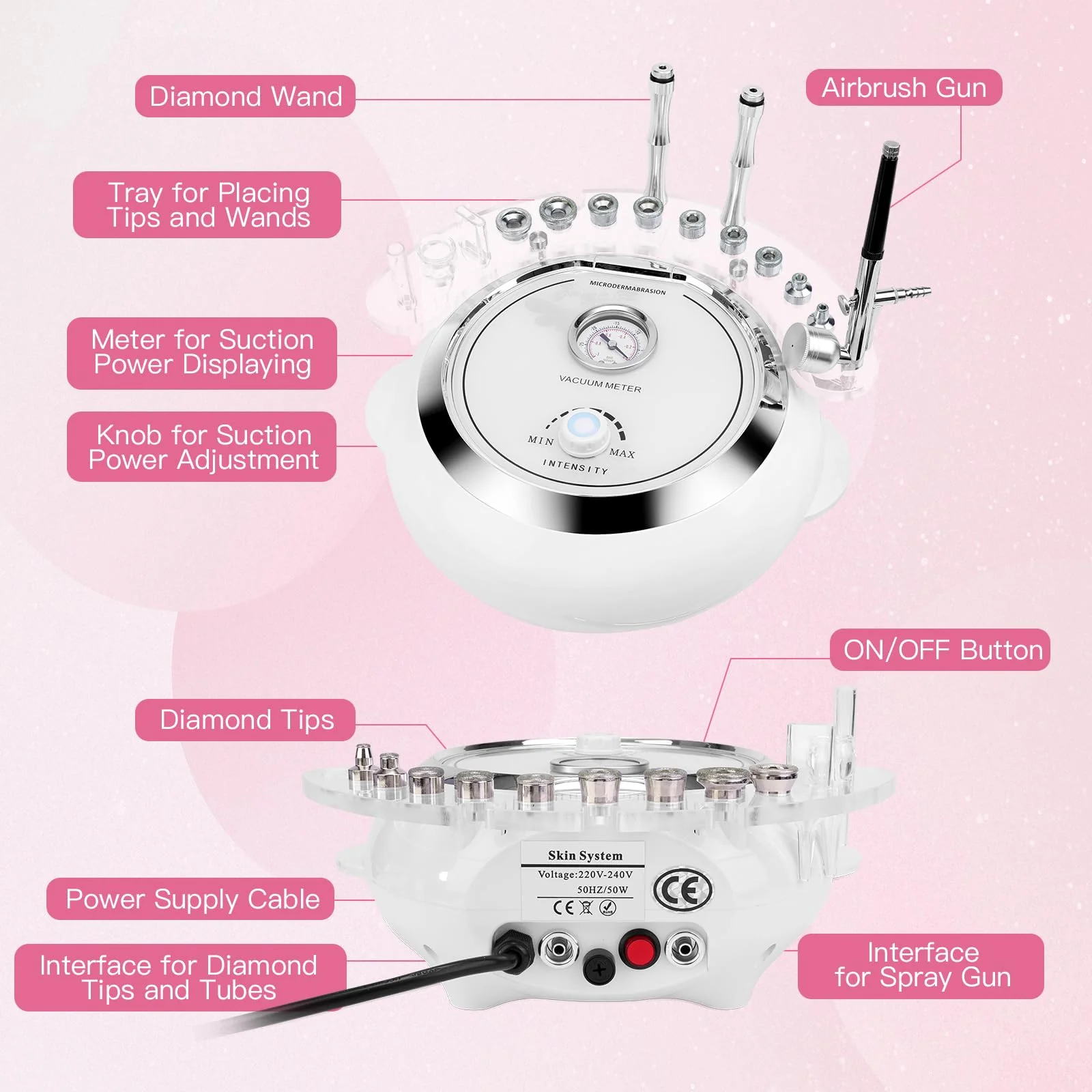 3 in 1 Diamond Machine, TopDirect Facial Skin Care Salon Equipment Beauty Device with Spray Gun (Strong Suction Power: 65-68cmhg) - Image 6