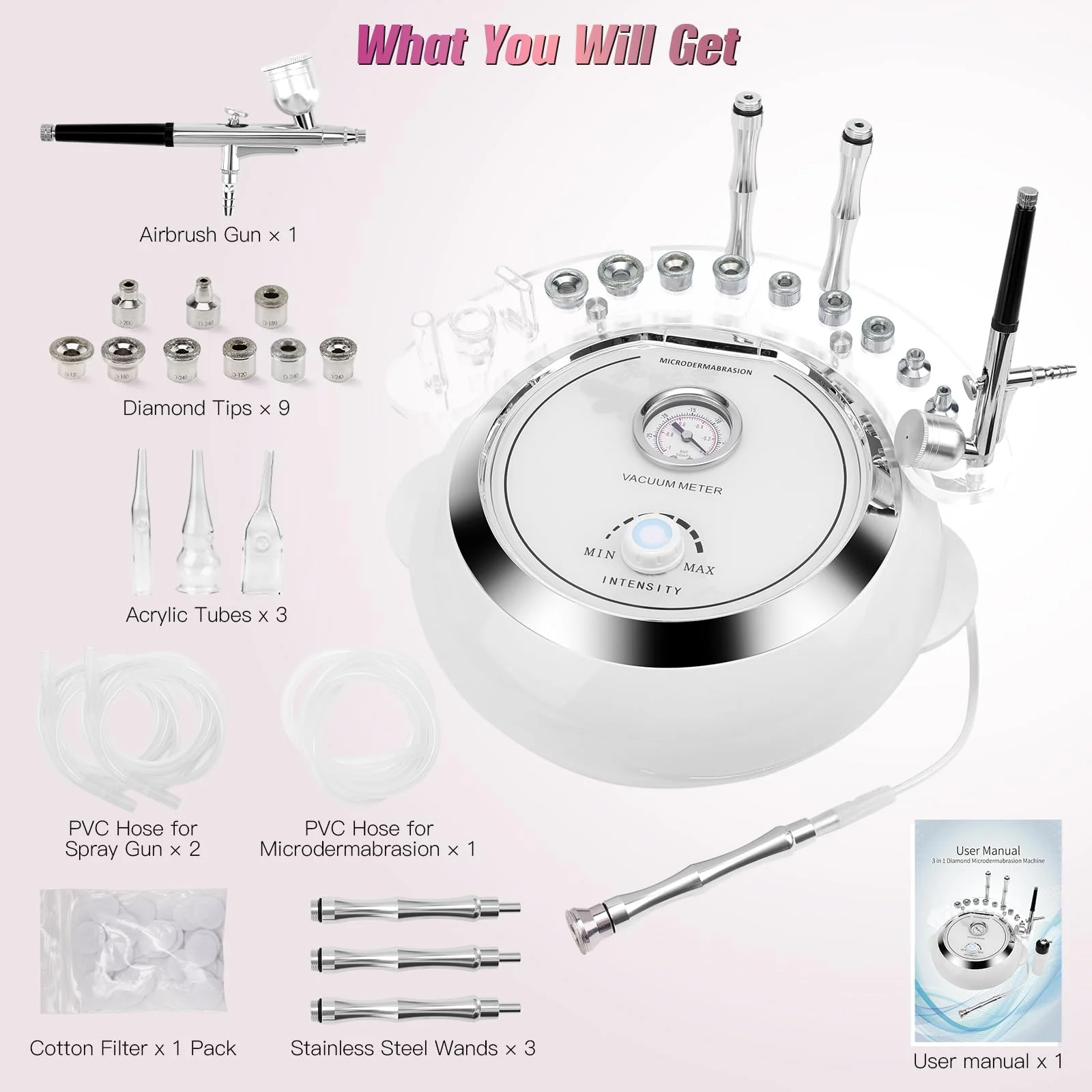 3 in 1 Diamond Machine, TopDirect Facial Skin Care Salon Equipment Beauty Device with Spray Gun (Strong Suction Power: 65-68cmhg) - Image 7