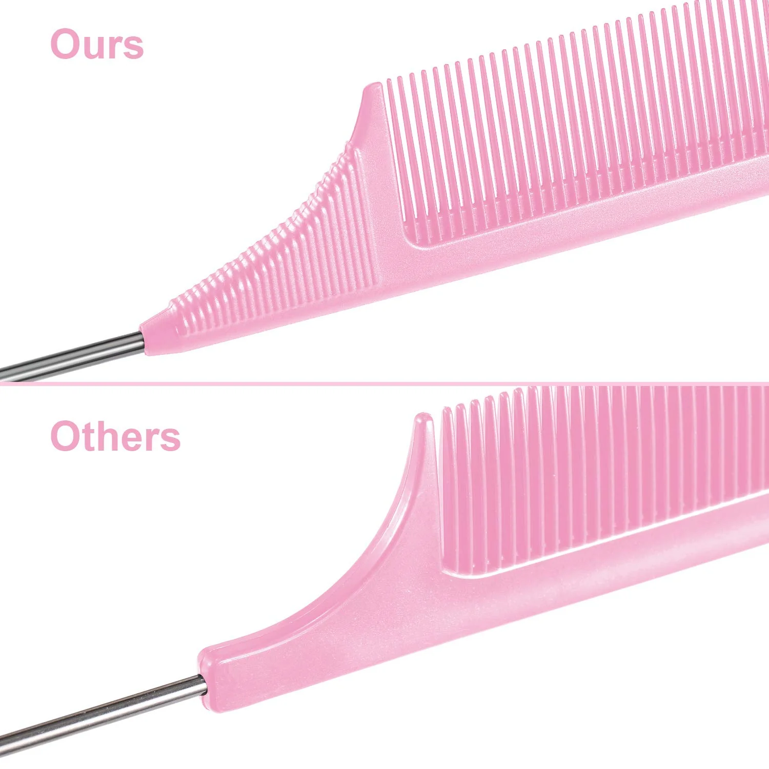 3 Packs 9 Inch Rat Tail Comb Carbon Fiber Heat Resistant Teasing Comb with Metal Pick Styling Parting Lightweight Sectioning Fine Tooth Combs for Women Girls - Image 5