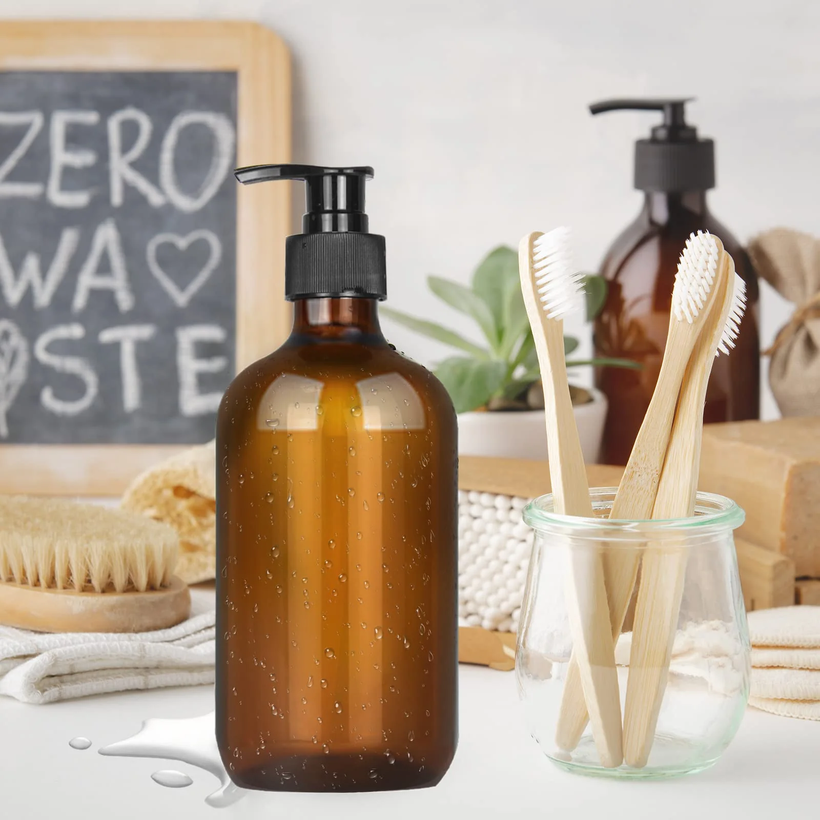4 Pack 16.9 Oz Shampoo and Conditioner Hand Soap Dispenser Refillable Pump Bottles with Waterproof Labels (Amber) - Image 2