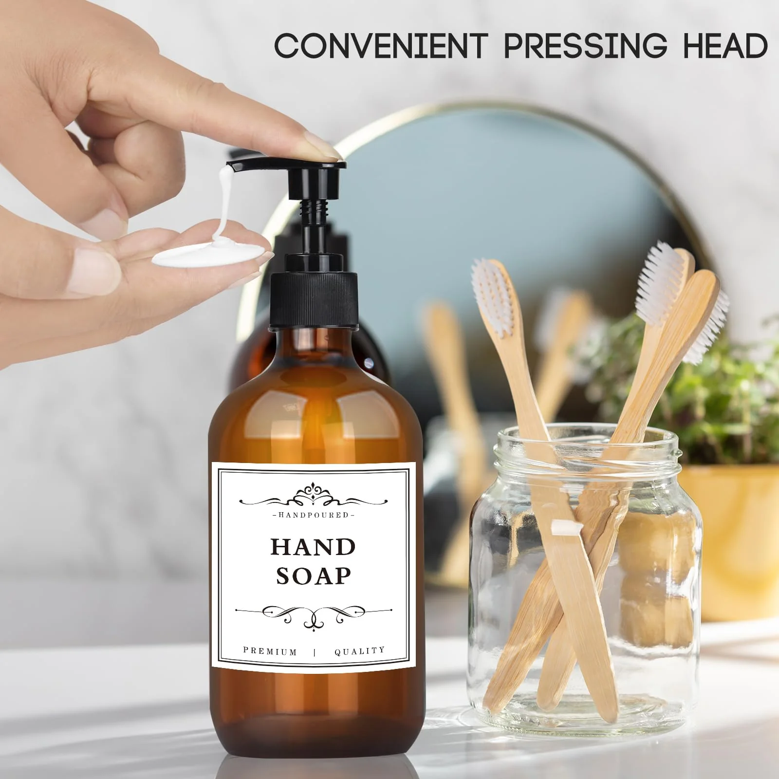 4 Pack 16.9 Oz Shampoo and Conditioner Hand Soap Dispenser Refillable Pump Bottles with Waterproof Labels (Amber) - Image 3