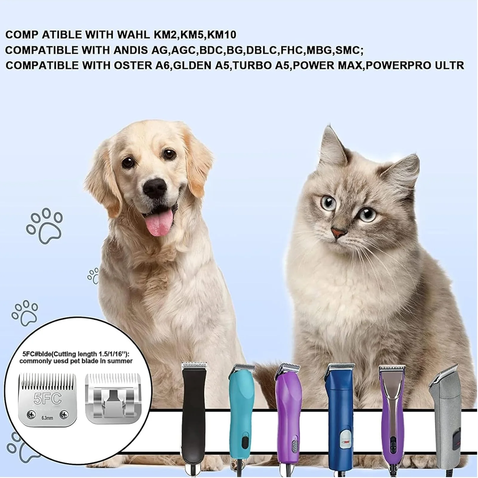4pcs Dog Grooming Blades Compatible with Andis Dog Clippers,Detachable Ceramic Blade & Stainless Steel Blade (3FC+4FC+5FC+7FC) - Image 2