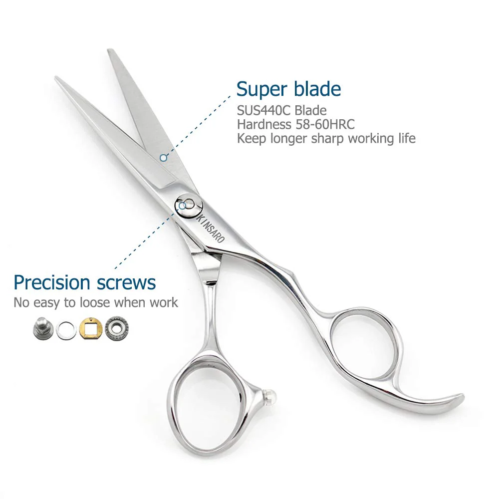 5.5" Barber Hair scissors Professional Hair Cutting Shears 440C Hair Cutting Scissors Shears Haircut Scissors Silvery Convex Blades KINSARO for Hairdresser Barber or Home Use - Image 4