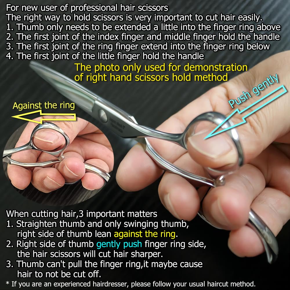 5.5" Professional Hair Scissors Barber Haircut Cutting Scissors Hairdresser 440C Hair Shears Blind Hole Convex Edge KINSARO for Hairdresser Barber or Home Use - Image 7