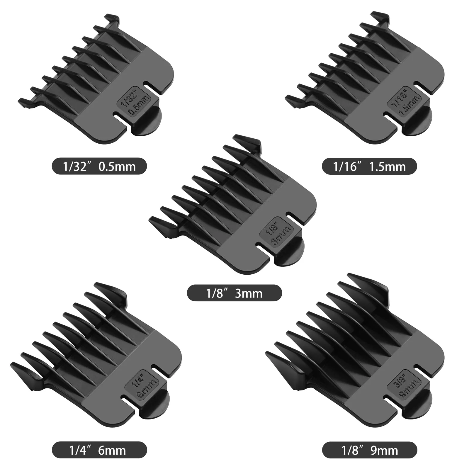 5 Pack T Outliners Guards Fit for Andis T Outliner Trimmer, Replacement Trimmer Guards Cutting Lengths from 1/32"-3/8" Inch Fit Andis T Outliner #04710#04521 Blade Snap-on Attachment Combs Set, Black - Image 2