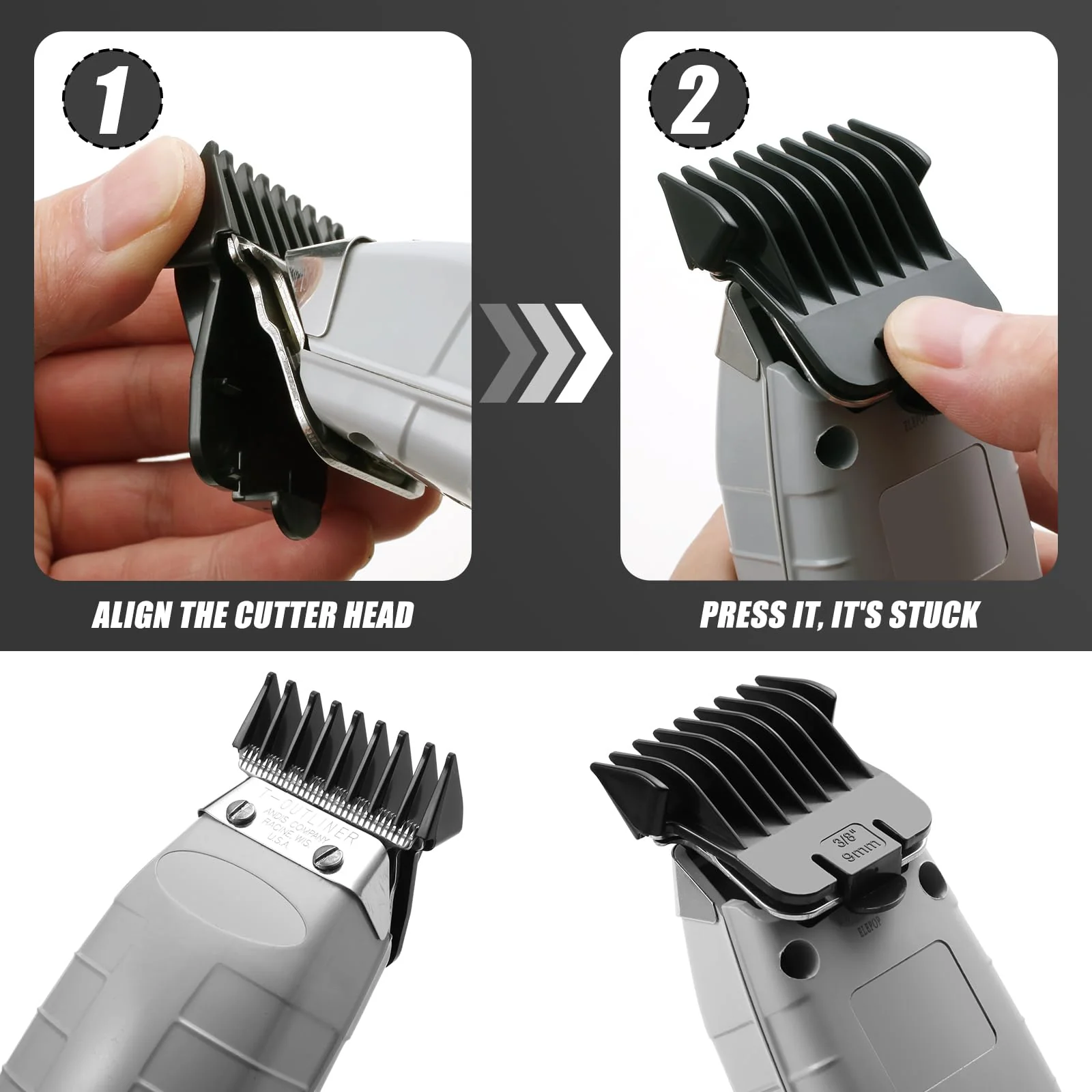 5 Pack T Outliners Guards Fit for Andis T Outliner Trimmer, Replacement Trimmer Guards Cutting Lengths from 1/32"-3/8" Inch Fit Andis T Outliner #04710#04521 Blade Snap-on Attachment Combs Set, Black - Image 5