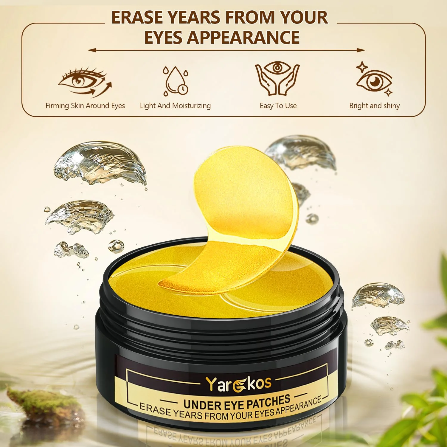 60 Pcs 24K Gold Under Eye Patches, 30 Pairs Undereye Mask for Dark Circles Puffy Eyes Treatment, Collagen Gel Pads Hydrating for Eye Bags Puffiness Wrinkle, Women Men Beauty Skin Care Products - Image 4