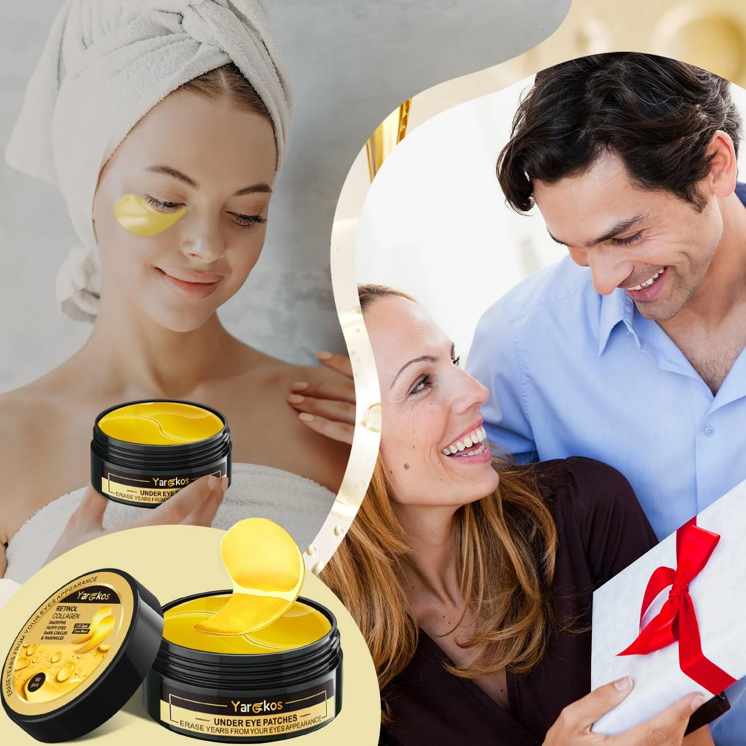 60 Pcs 24K Gold Under Eye Patches, 30 Pairs Undereye Mask for Dark Circles Puffy Eyes Treatment, Collagen Gel Pads Hydrating for Eye Bags Puffiness Wrinkle, Women Men Beauty Skin Care Products - Image 9