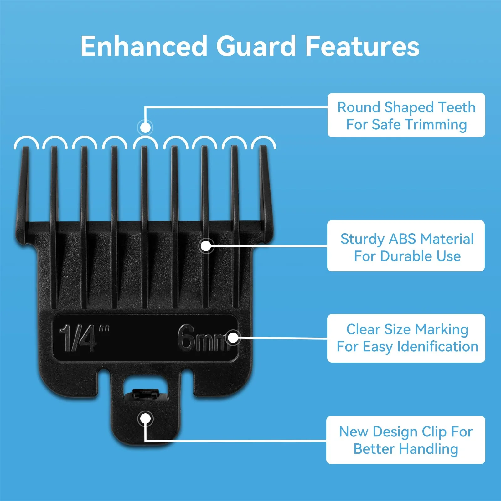 6Pcs Hair Clipper Guards Compatible with Baybliss FX787 and Andis T Outliner G, GO, GTO, ORL, LS2, LS3, PLS, PMT-1, RT-1, SLII, Trimmer Guards Replacement - 1/16" to 3/8", Black Color - Image 5