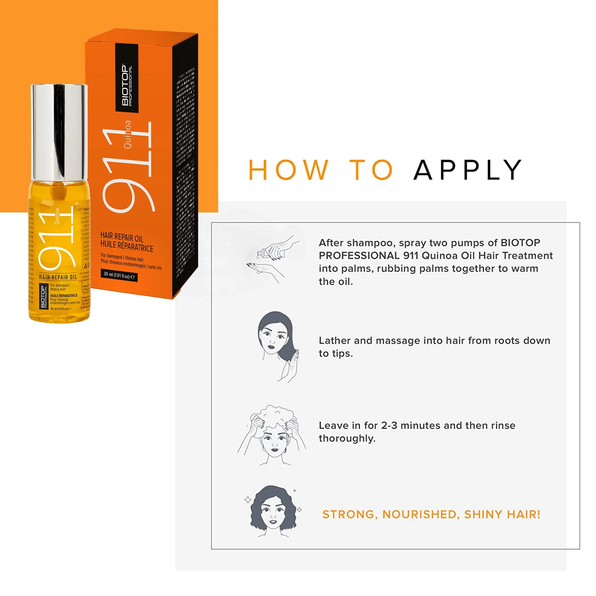 911 Quinoa Hair Repair Oil 1.01 fl oz – Biotop Professional - Image 4