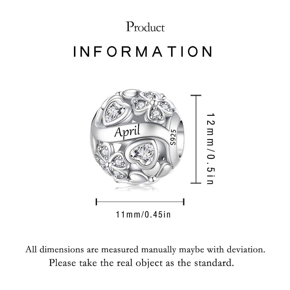 925 Sterling Silver Lucky Clover Birthstone Charms for Bracelets Dangle Pendant with 5A Cubic Zirconia Compatible Pandora Bracelets, Ladies Birthday Gift - Image 5