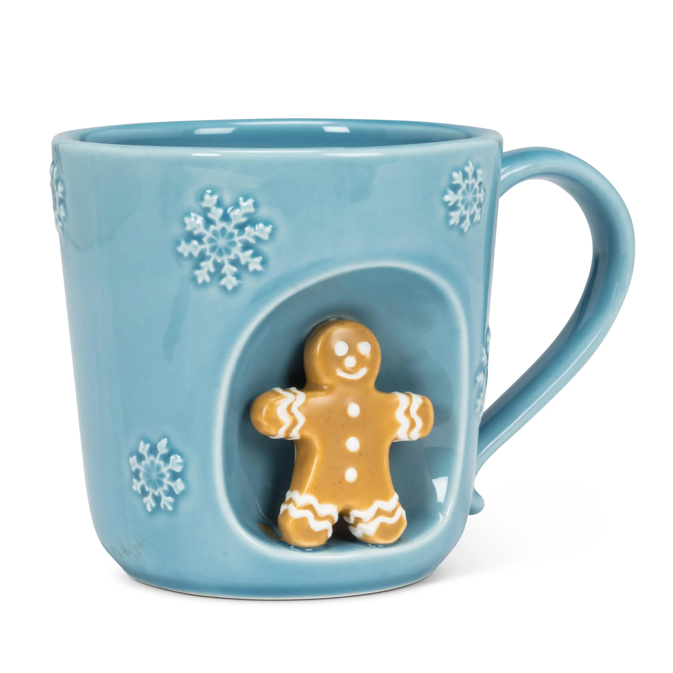 Abbott Collection Alcove Snowflake Mug with Gingerbread Man - Stoneware, Blue/Brown, 4 inches H (14oz) - Image 2