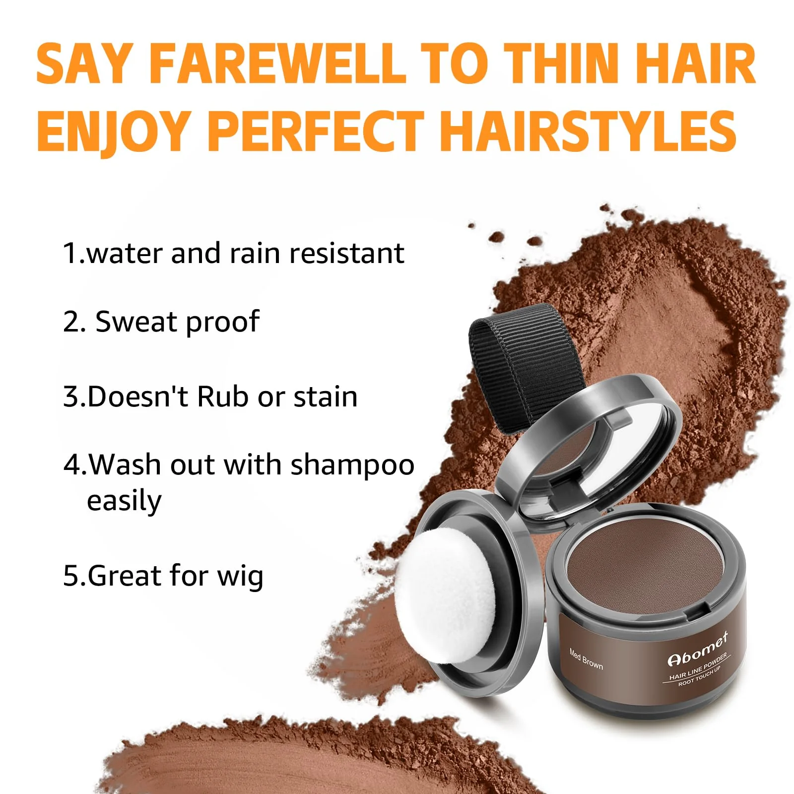 Abomet Root Touch Up Instantly Gray Hair Coverage Hairline Powder for Women & Men, Medium Brown for Concealing Hair Loss & Thinning Hair - Image 6