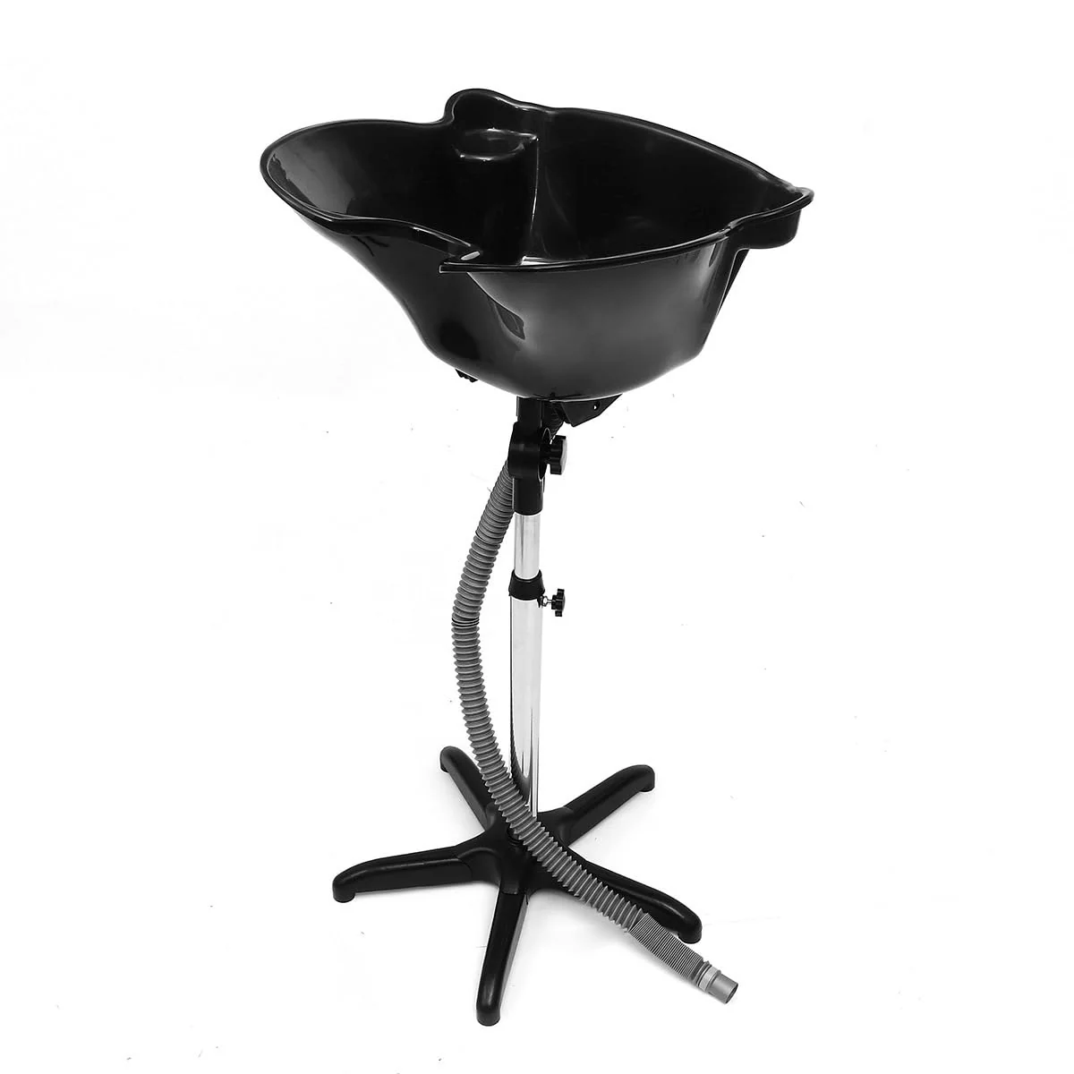 Adjustable Hair Dressing Sink – Portable Shampoo Bowl with Stainless Steel Stand | Black Basin | Height Adjustable 92–130cm | Lightweight Plastic + Metal Wash Station for Salons & Mobile Stylists
