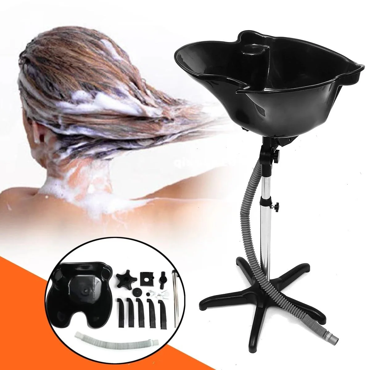 Adjustable Hair Dressing Sink – Portable Shampoo Bowl with Stainless Steel Stand | Black Basin | Height Adjustable 92–130cm | Lightweight Plastic + Metal Wash Station for Salons & Mobile Stylists - Image 3