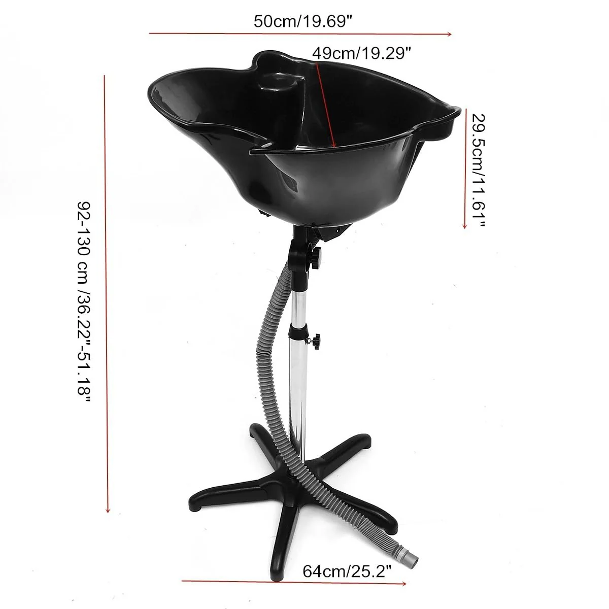Adjustable Hair Dressing Sink – Portable Shampoo Bowl with Stainless Steel Stand | Black Basin | Height Adjustable 92–130cm | Lightweight Plastic + Metal Wash Station for Salons & Mobile Stylists - Image 4
